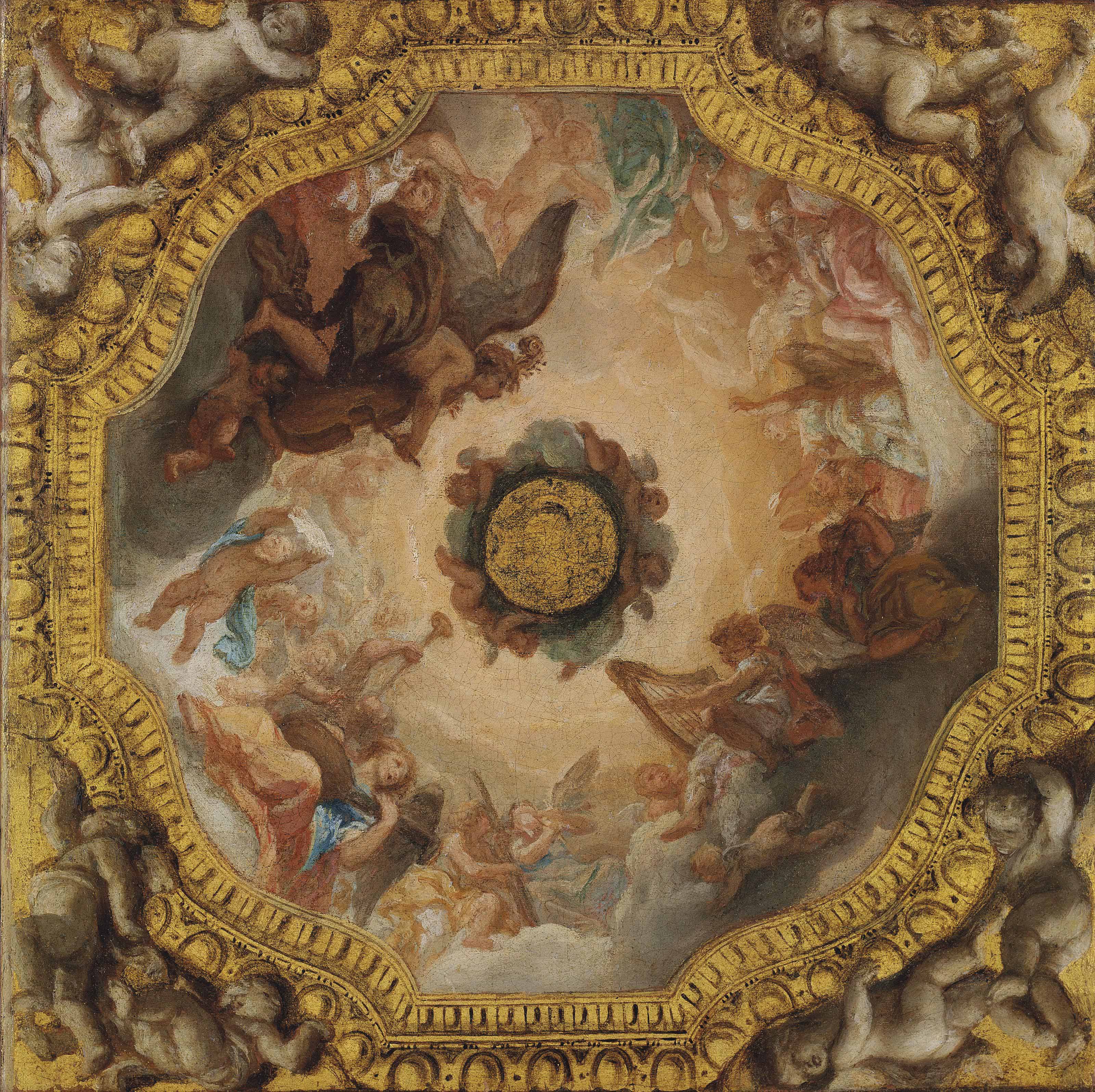 Roman School Late 17th Century Heavenly Choirs Of Angels Making