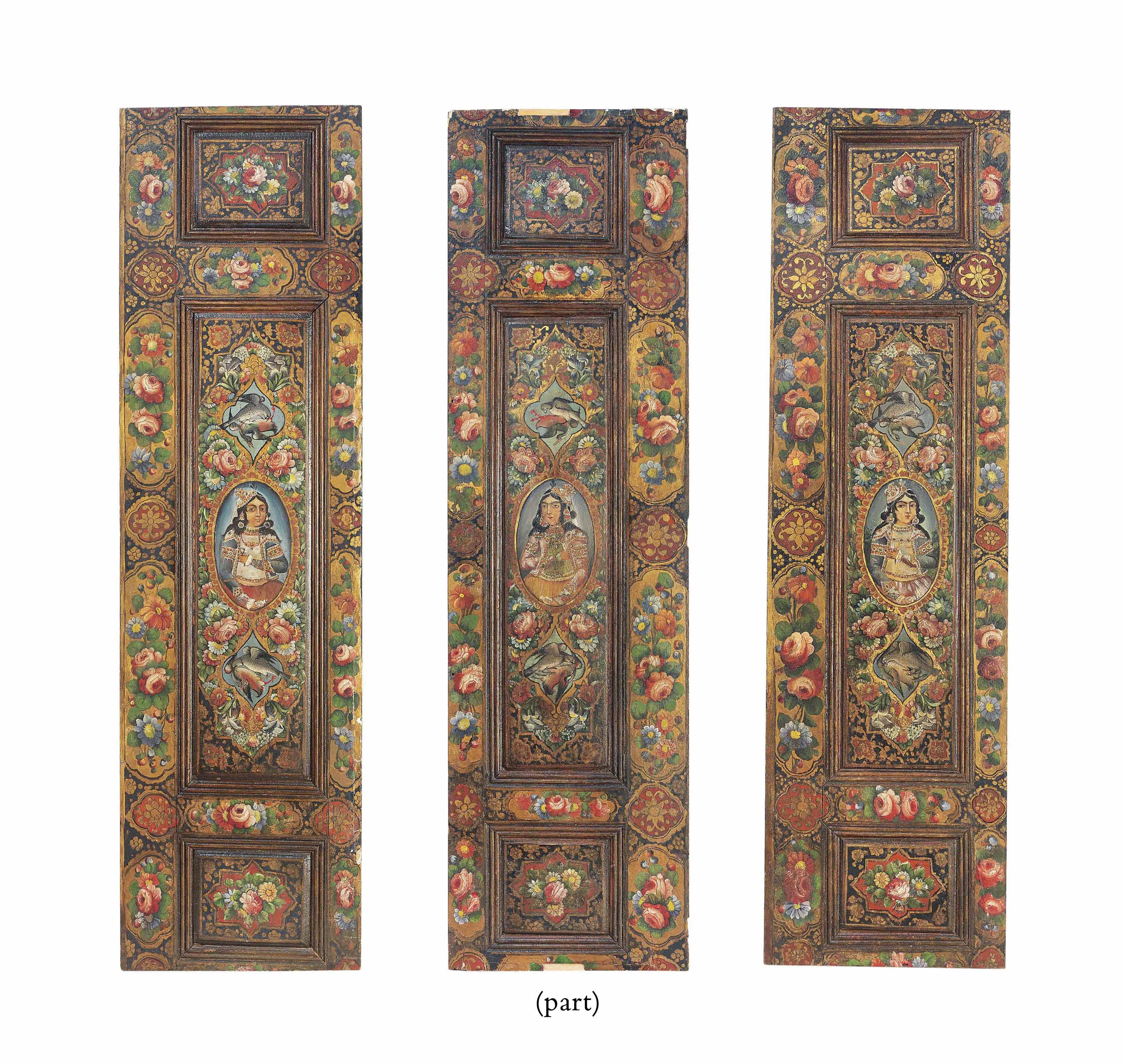 Four Qajar Painted Wooden Doors Iran 19th Century All Other