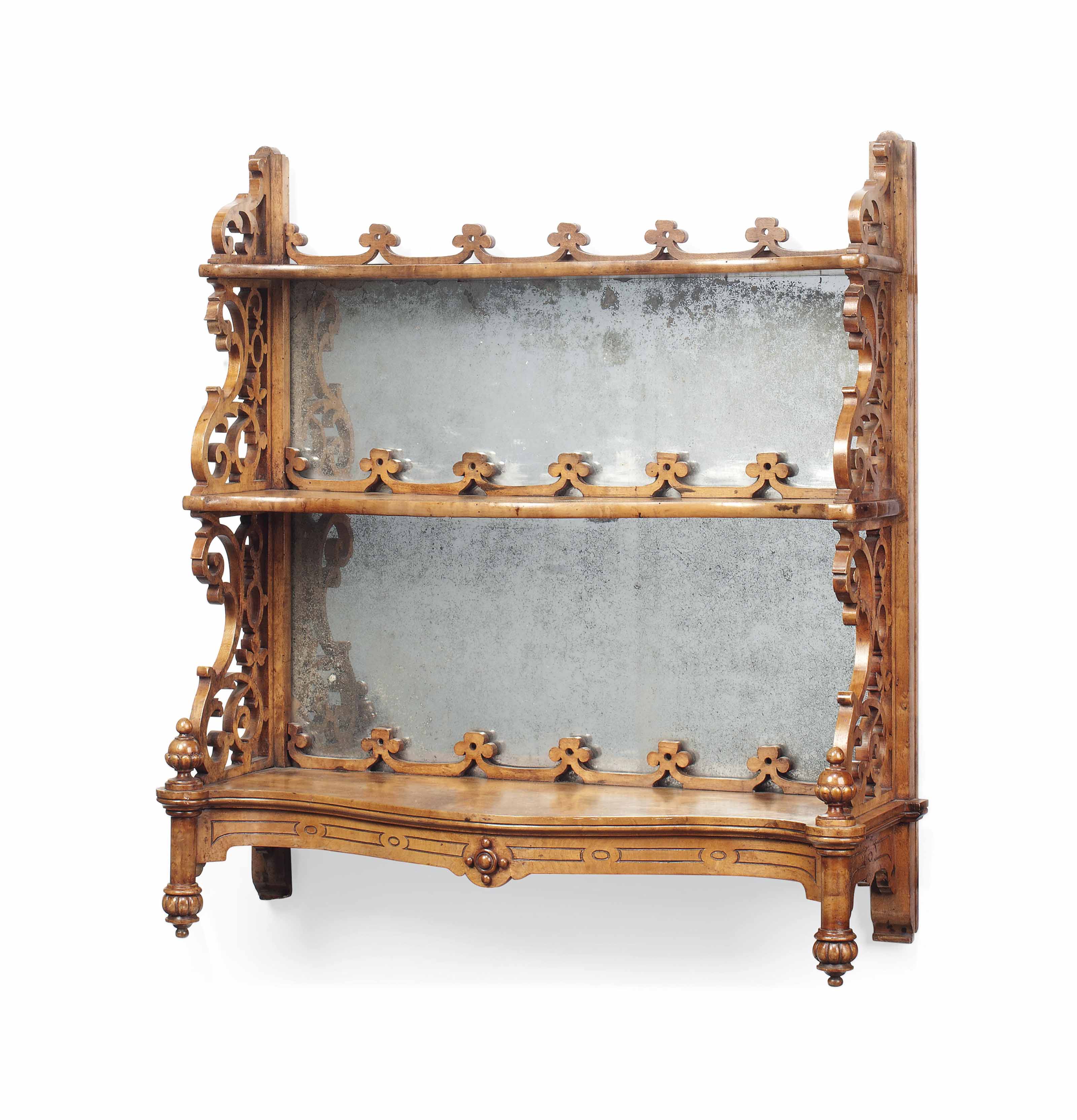 A Set Of Victorian Birdseye Maple Mirrored Hanging Shelves Circa