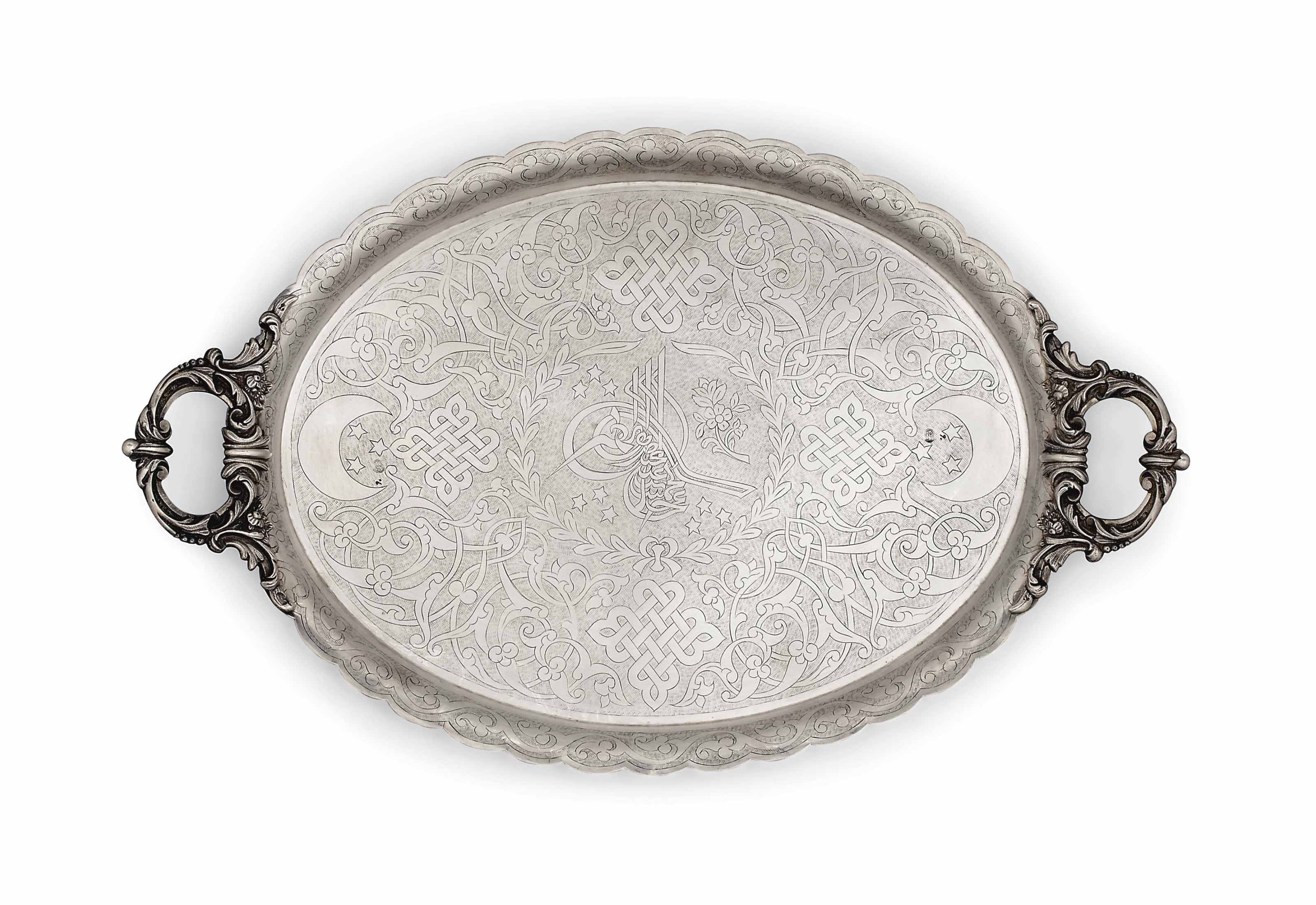 AN OTTOMAN SILVER TRAY