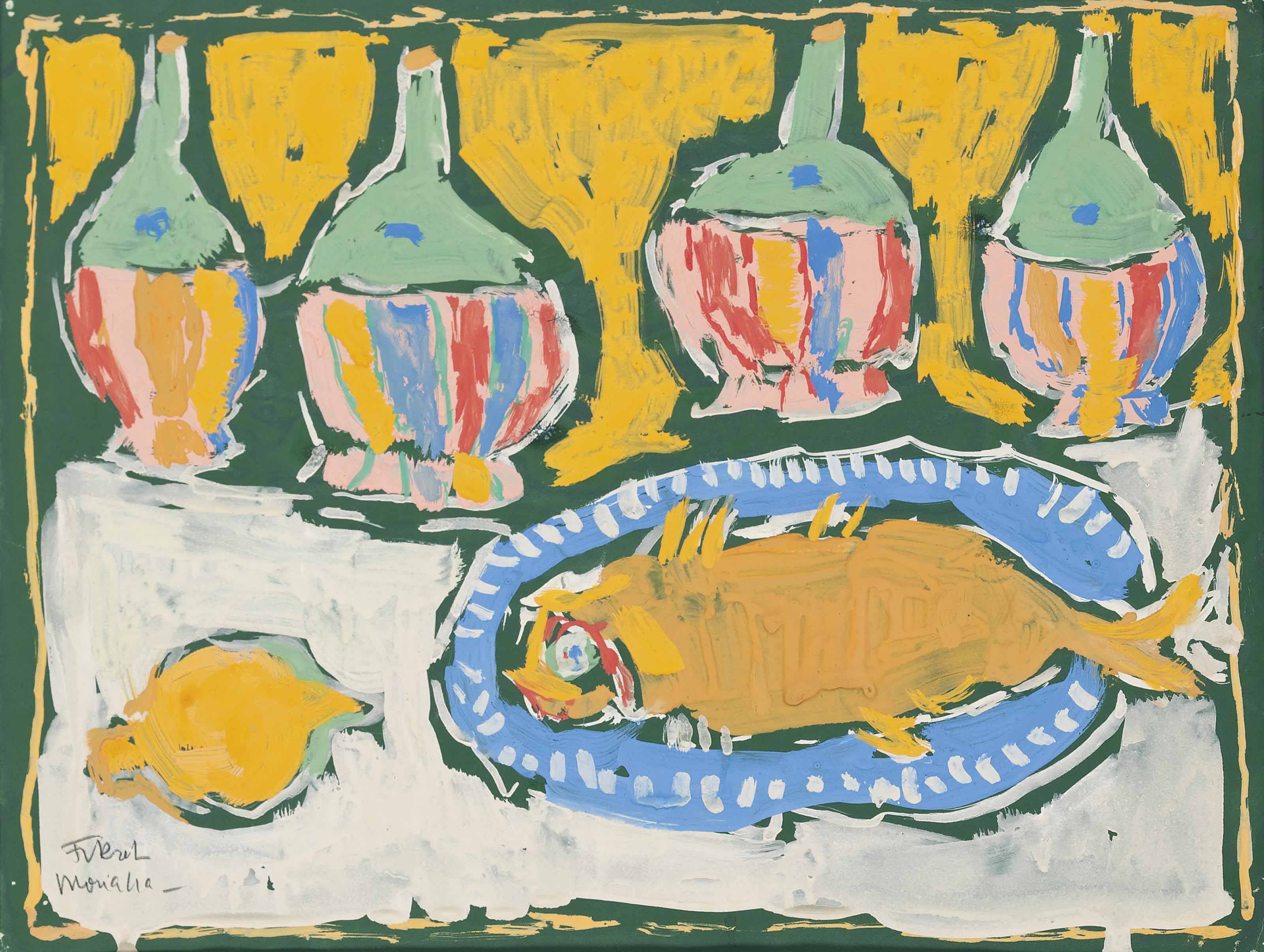 Fikret Muallâ (19031967) , Poisson et bouteilles de Chianti Christie�s