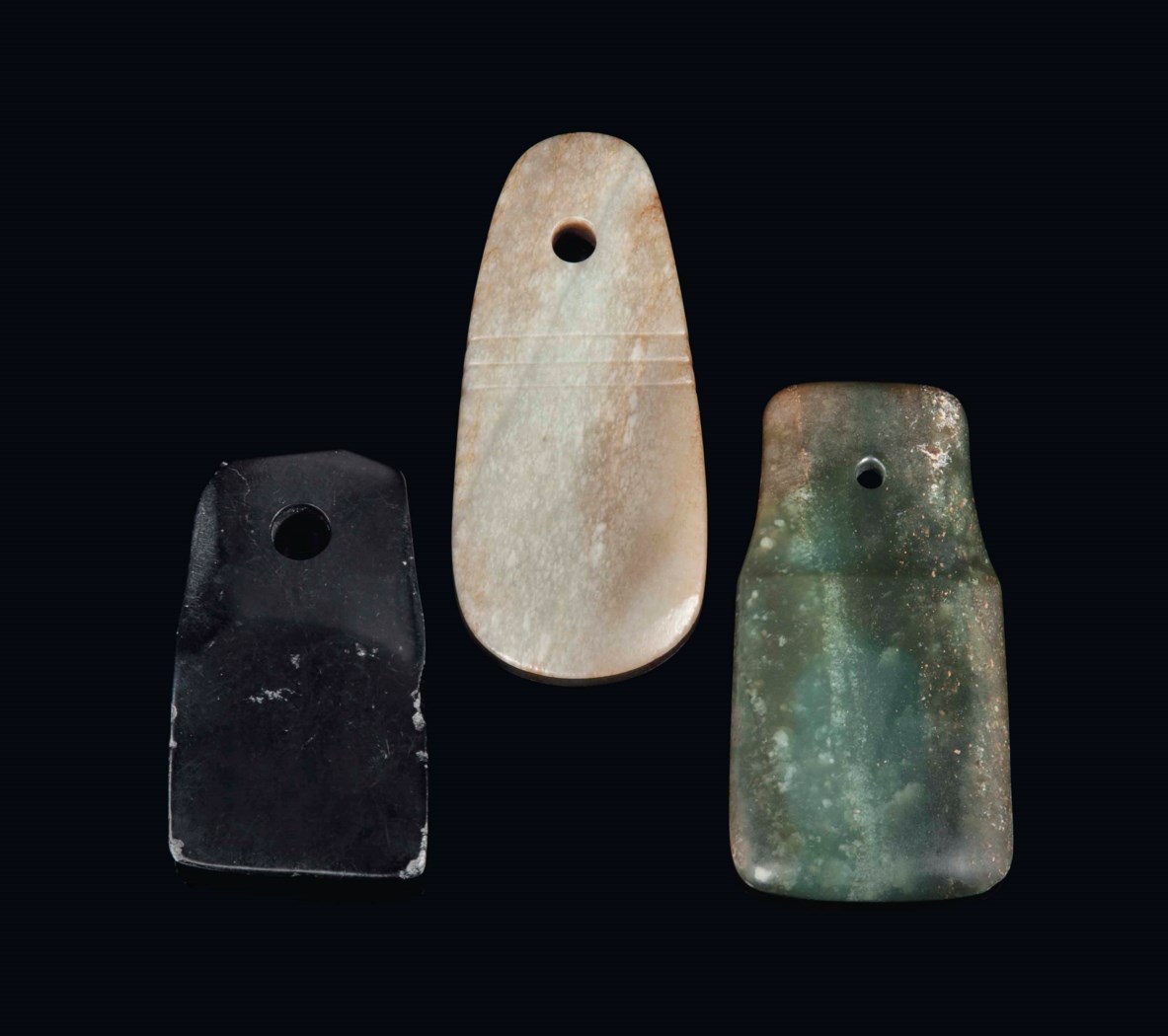 THREE CHINESE JADE RITUAL BLADES , ZHOU DYNASTY (C.1600256 BC) AND