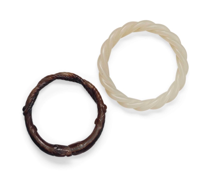 TWO CHINESE JADE BRACELETS
