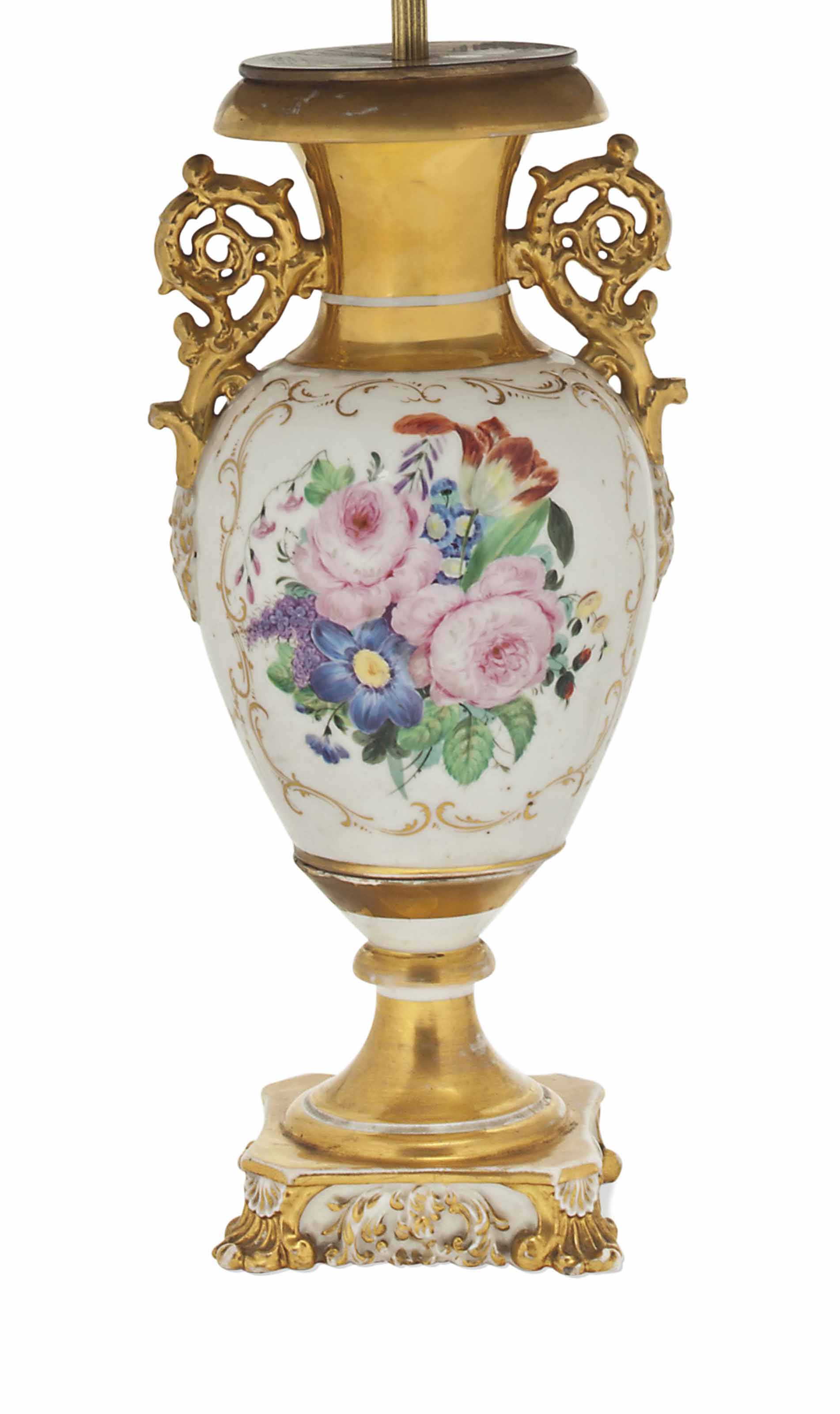 A RUSSIAN PORCELAIN VASE ADAPTED AS A LAMP , BY THE KORNILOV FACTORY