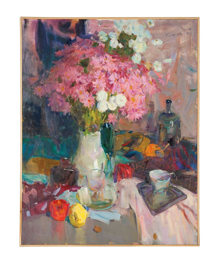 Sergey Kovalenko (Russian, b.1980) , Summer flowers, fruit and a tea ...