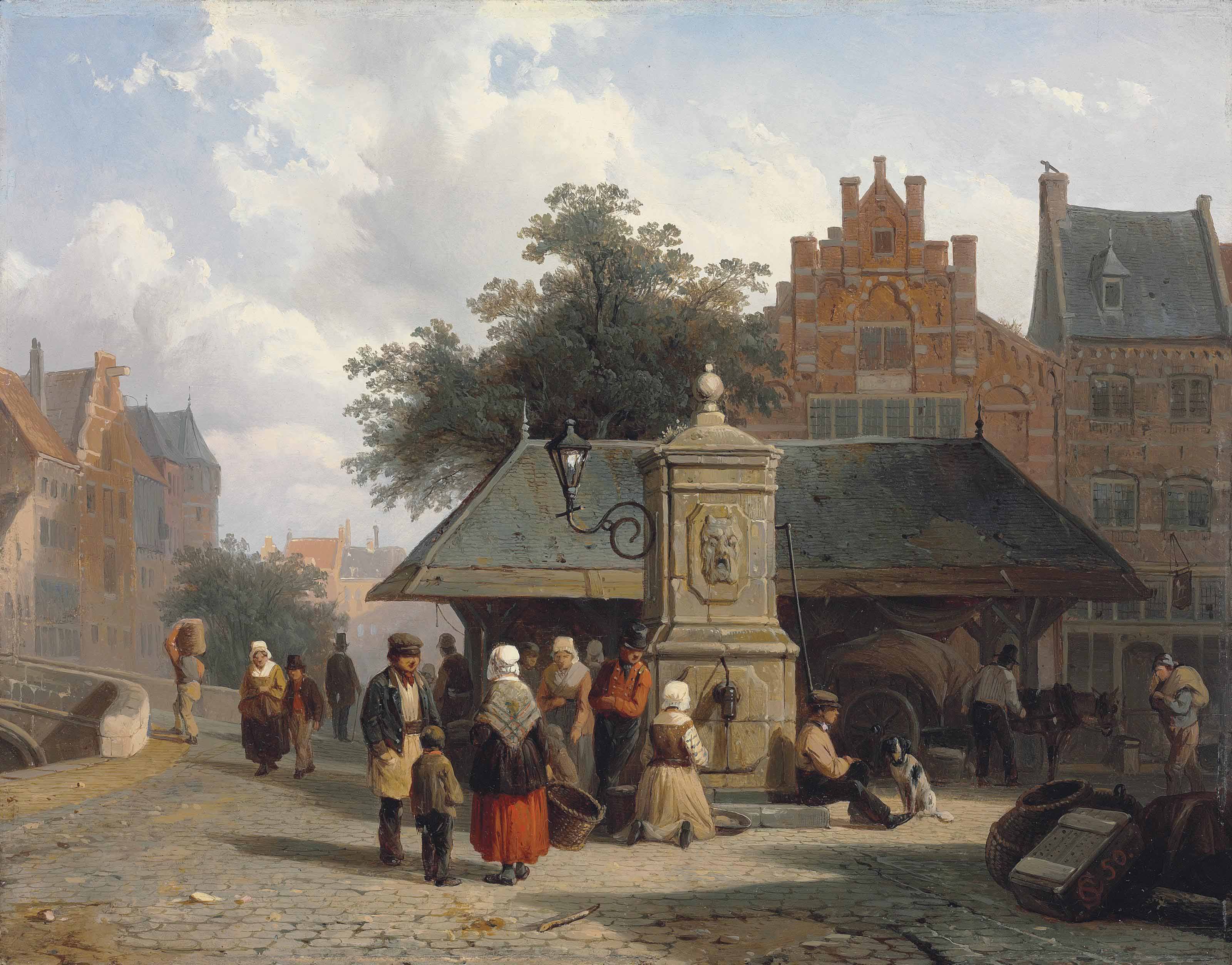 Cornelis Springer Dutch 1817 1891 By The Well In A Dutch Town Square 19th Century Paintings Christie S