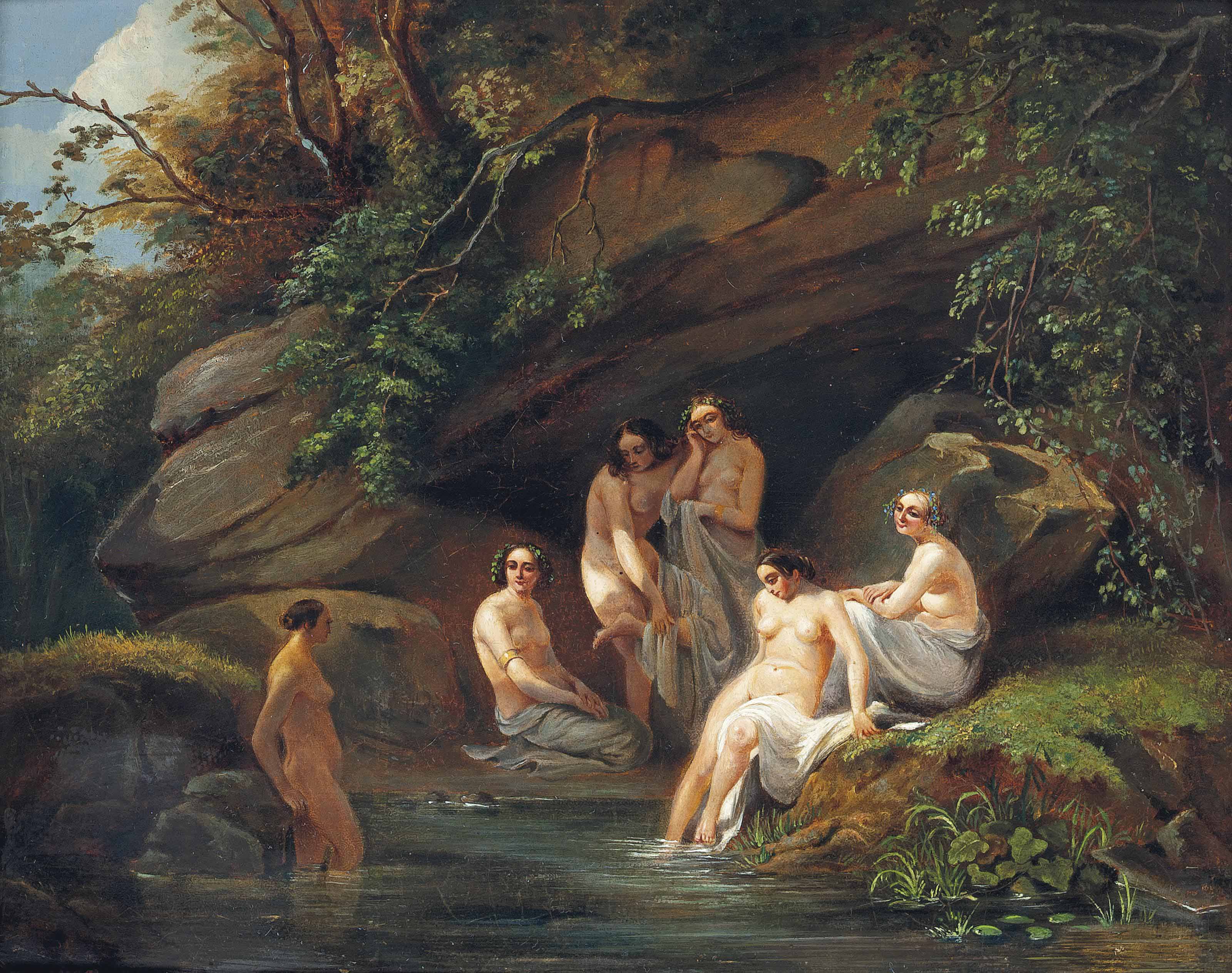 French School Circa 1847 Venus And Her Nymphs Bathing