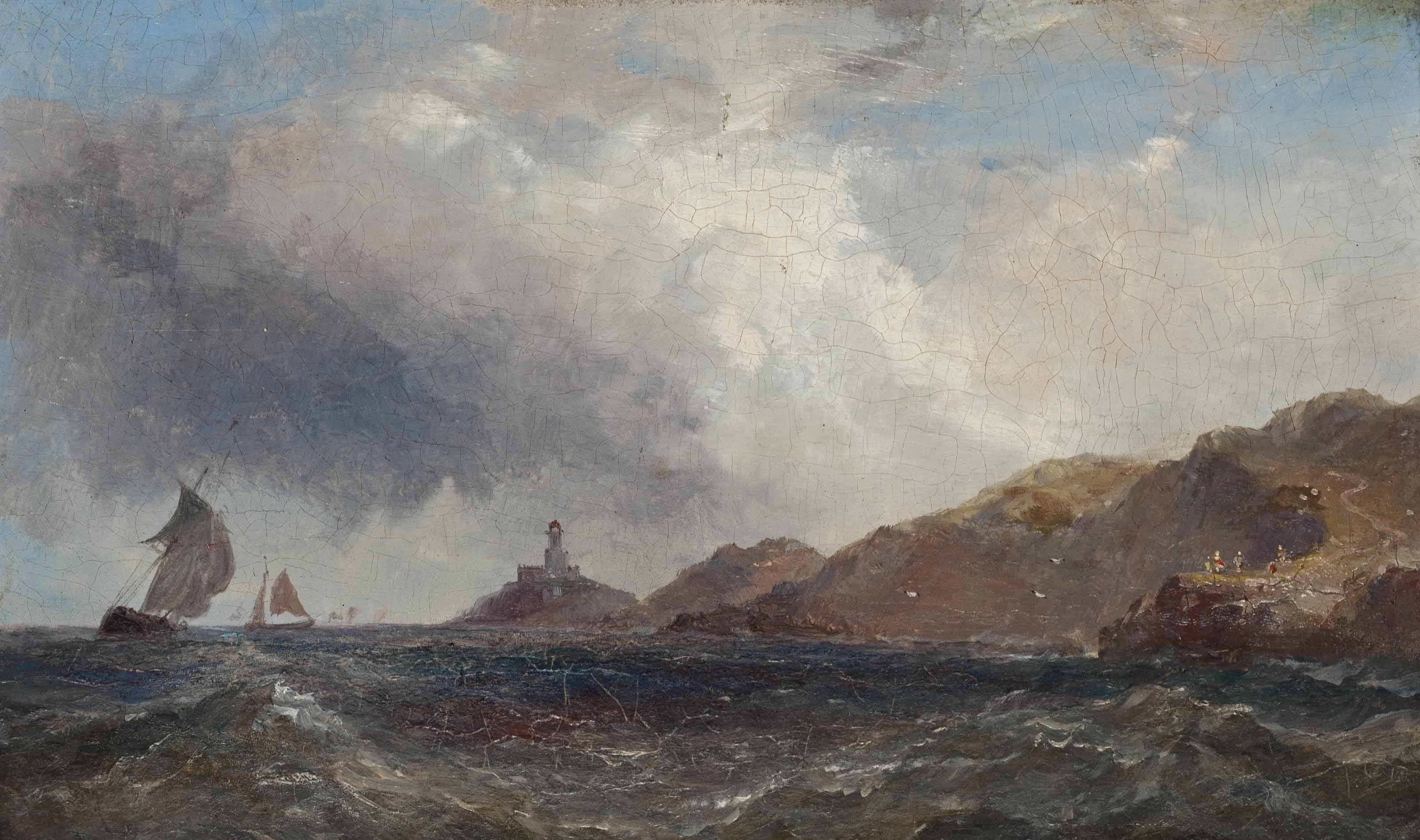 Breezy conditions off a headland (illustrated); and A trading schooner and other shipping in coastal waters
