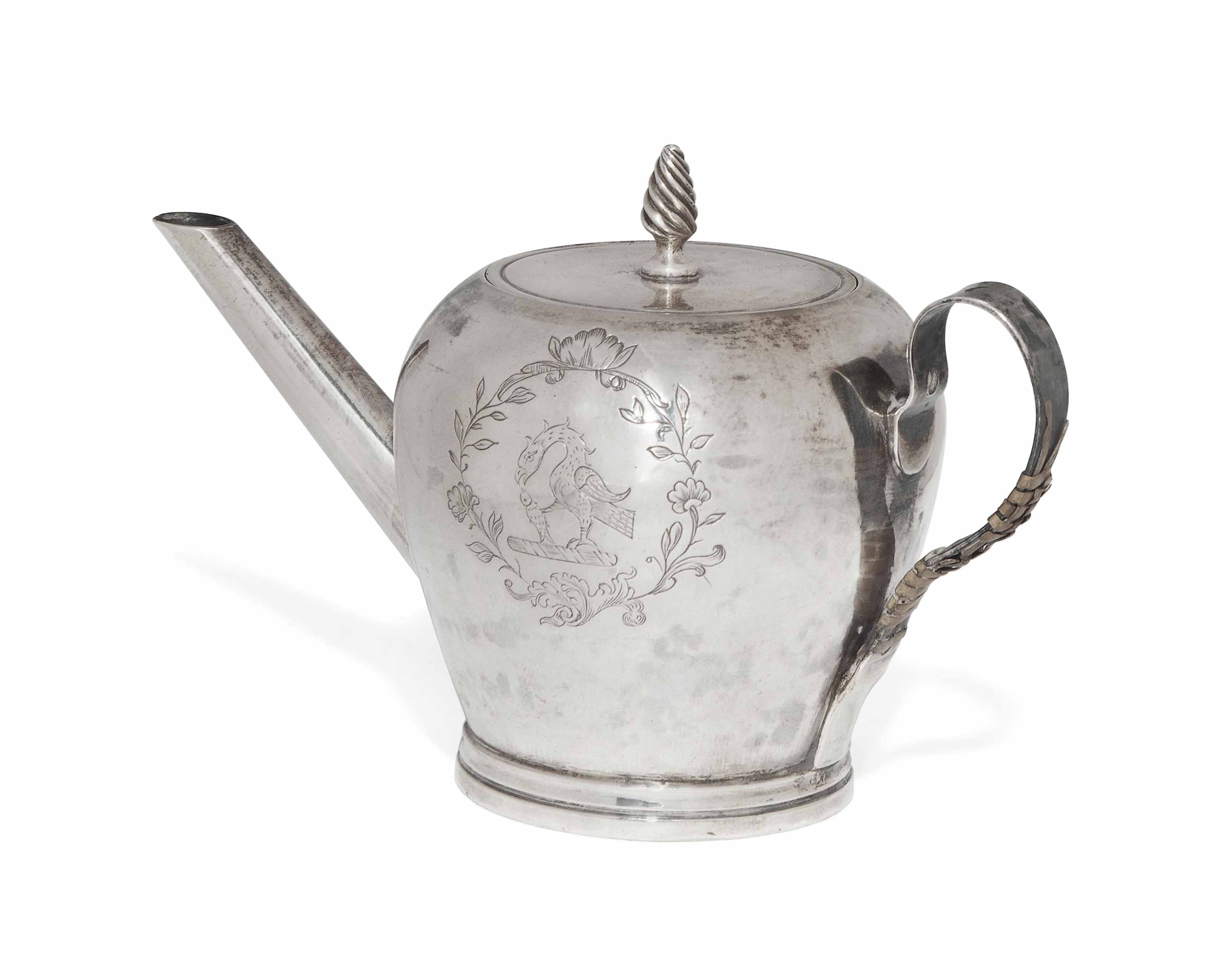 A II IRISH SILVER SAFFRON TEAPOT , MARK OF STEPHEN WALSH, DUBLIN