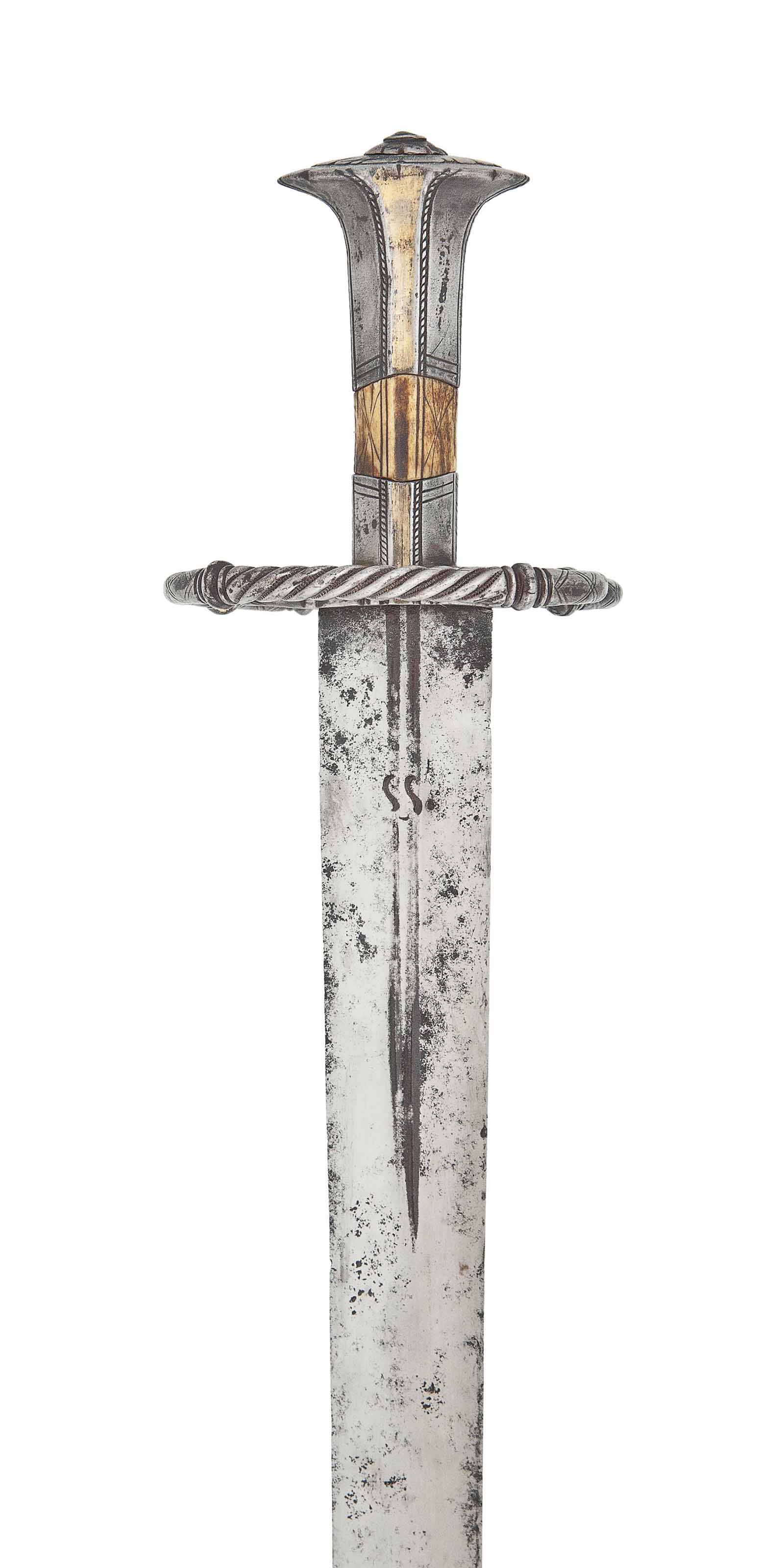 A COMPOSITE MILITARY BROADSWORD OF GERMAN KATZBALGER TYPE , THE BLADE