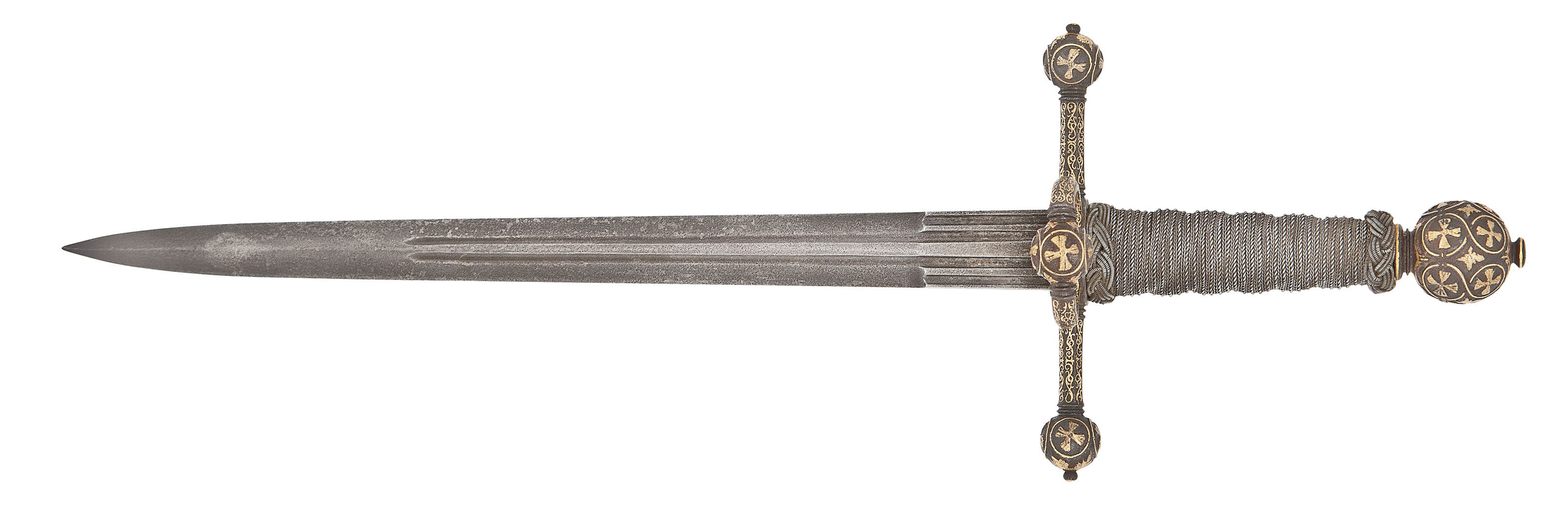 A FINE DECORATIVE LEFTHAND DAGGER IN ITALIAN 16TH CENTURY STYLE , LATE