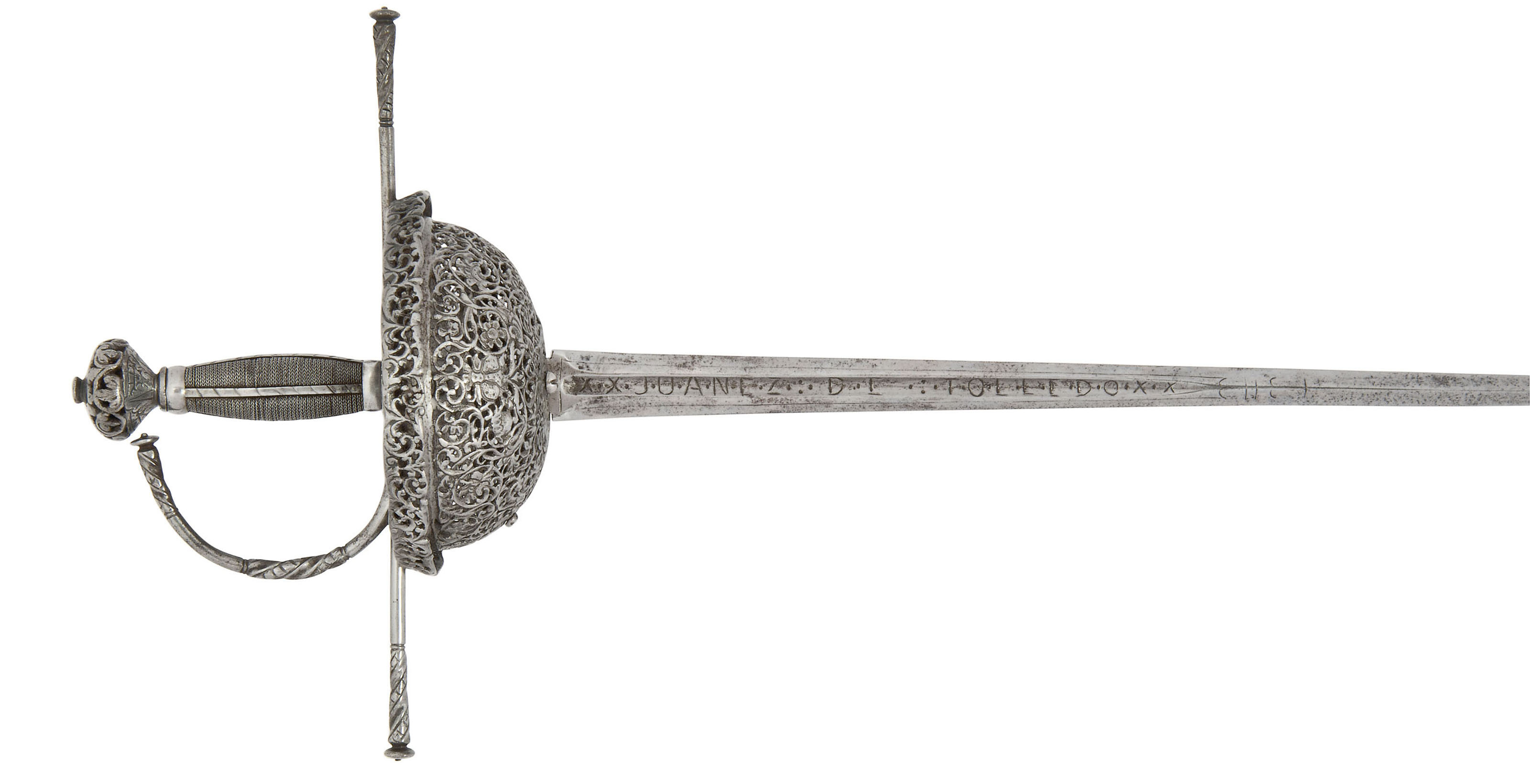 An Ornate Cup Hilt Rapier With Pierced And Chiselled Guard In