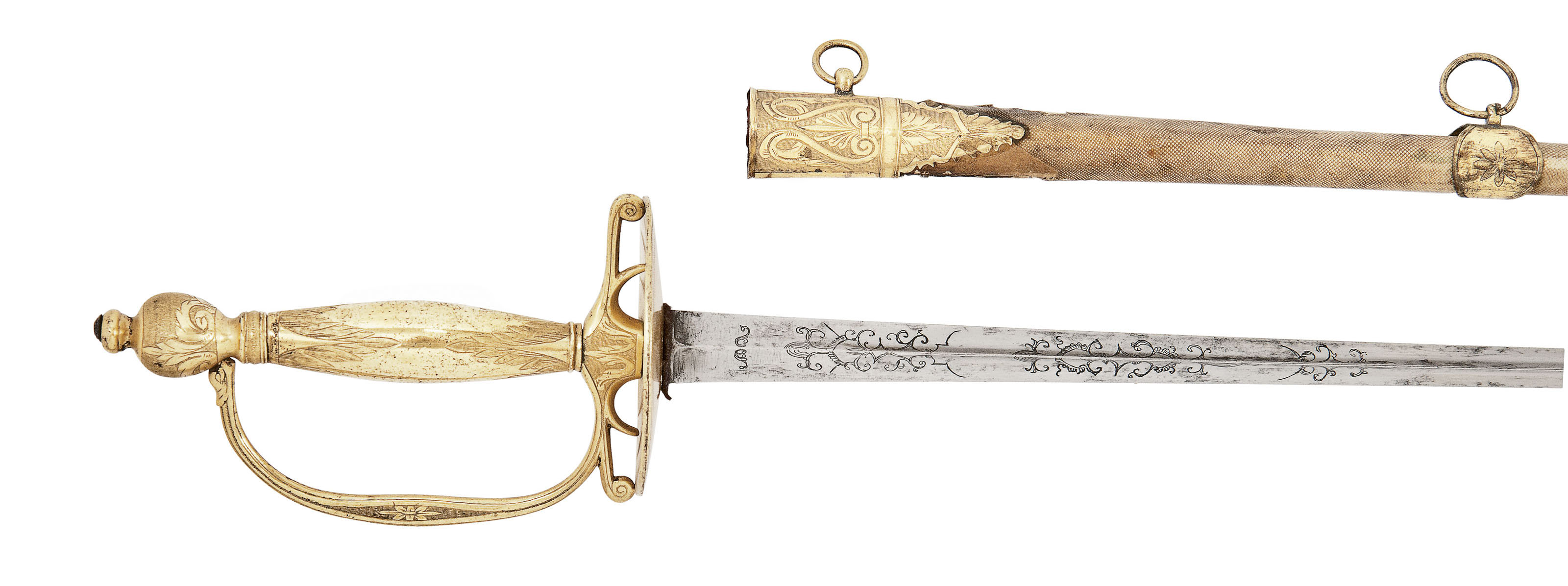 A FRENCH SMALLSWORD WITH GILTBRASS HILT FOR AN OFFICER IN THE SERVICE