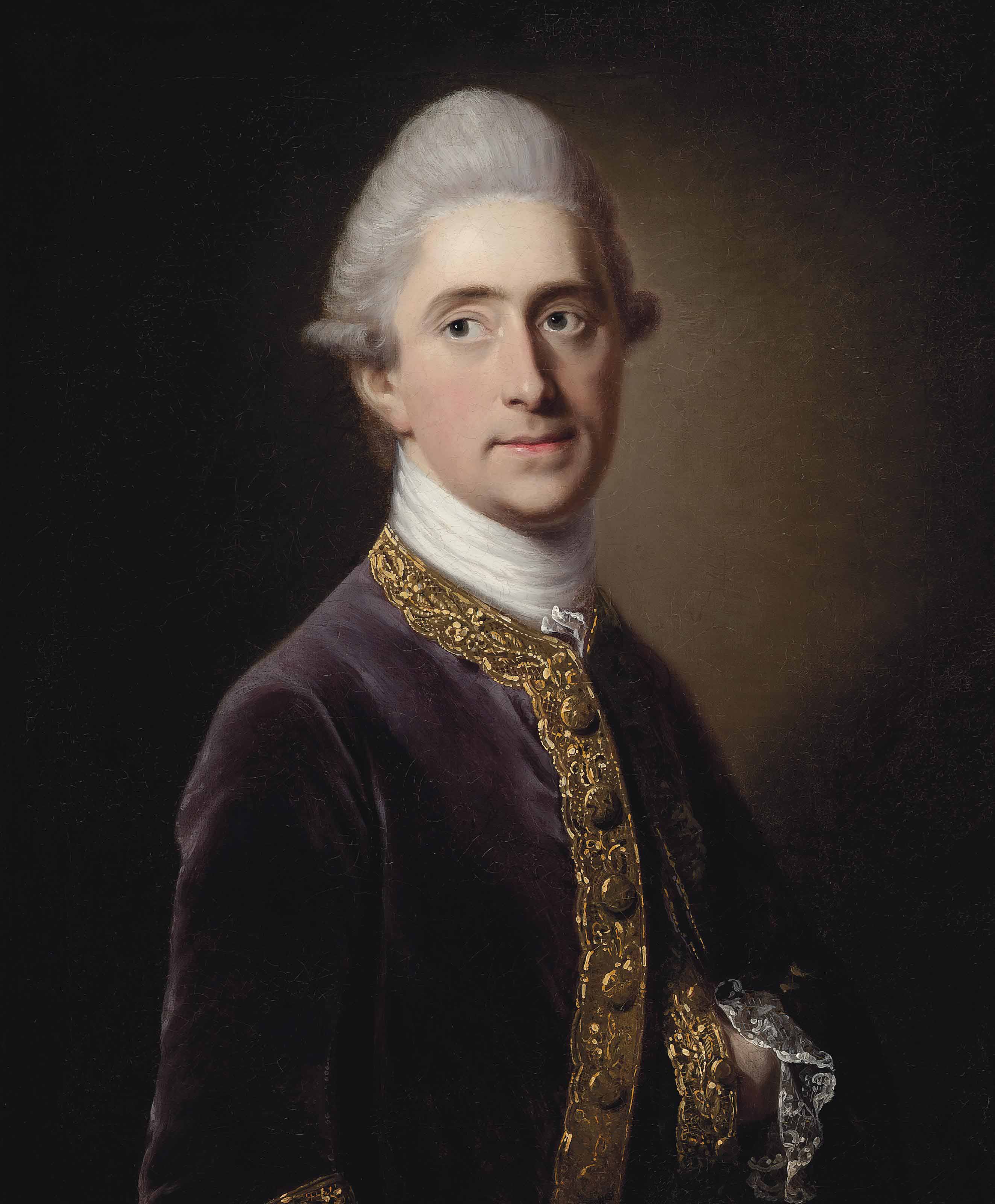 Portrait of Henry David Erskine, 10th Earl of Buchan (1710-1767), half-length, in a gold-embroidered purple coat
