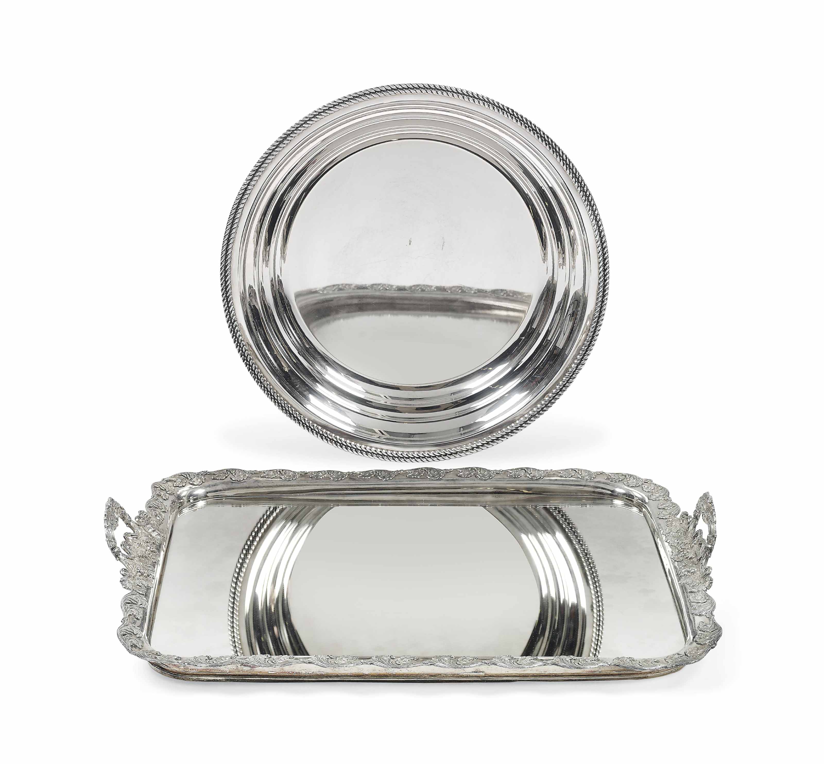 A Polish Silver Plated Two Handled Tray With Mirrored Centre
