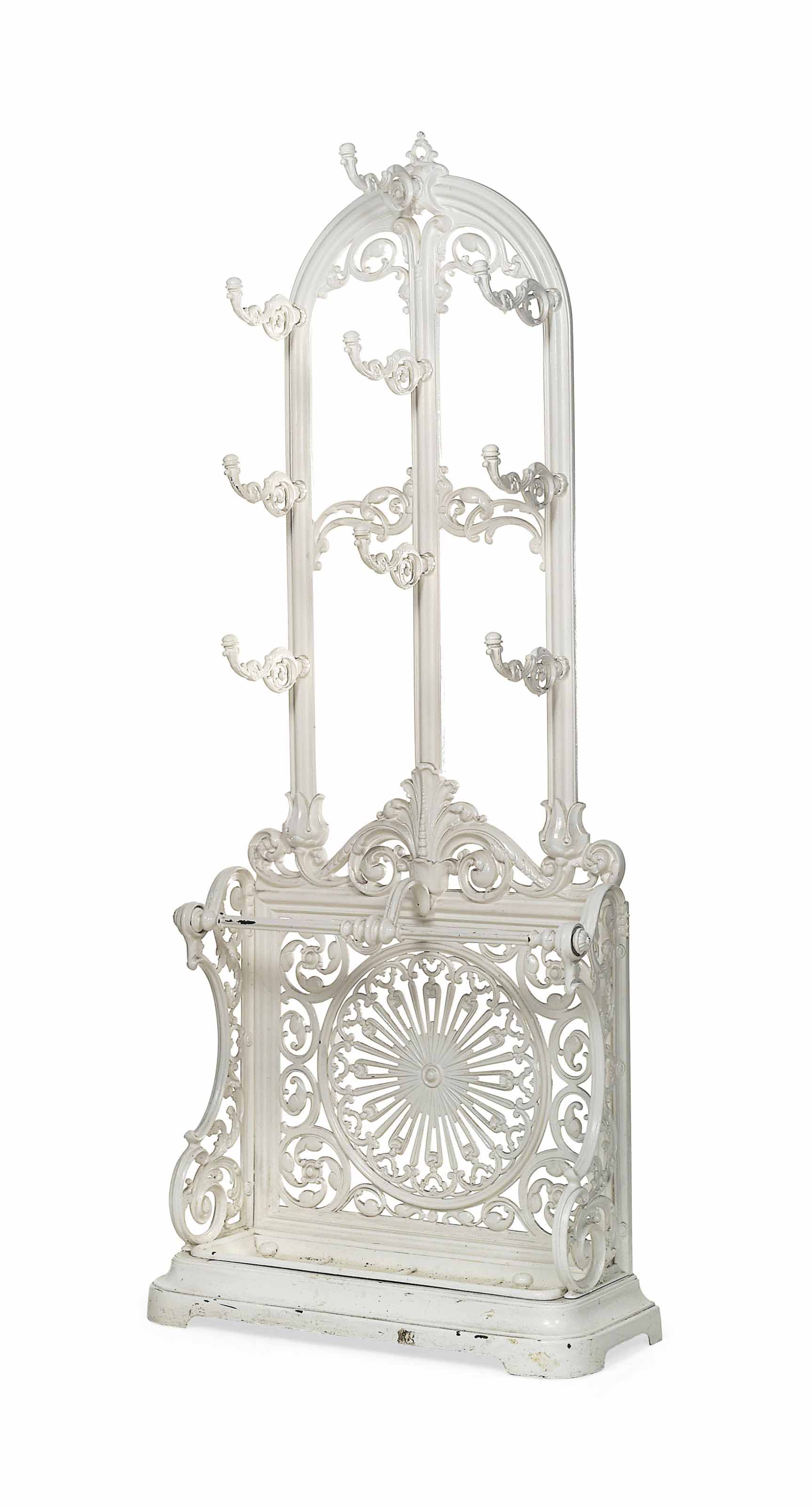 A VICTORIAN WHITE PAINTED CAST IRON HALL STAND LATE 19TH CENTURY