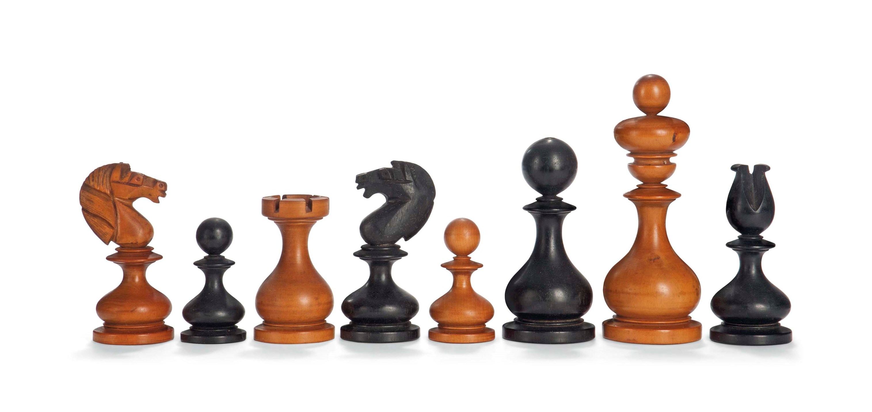 A VICTORIAN BOXWOOD AND EBONY DUBLIN PATTERN CHESS SET, MID19TH