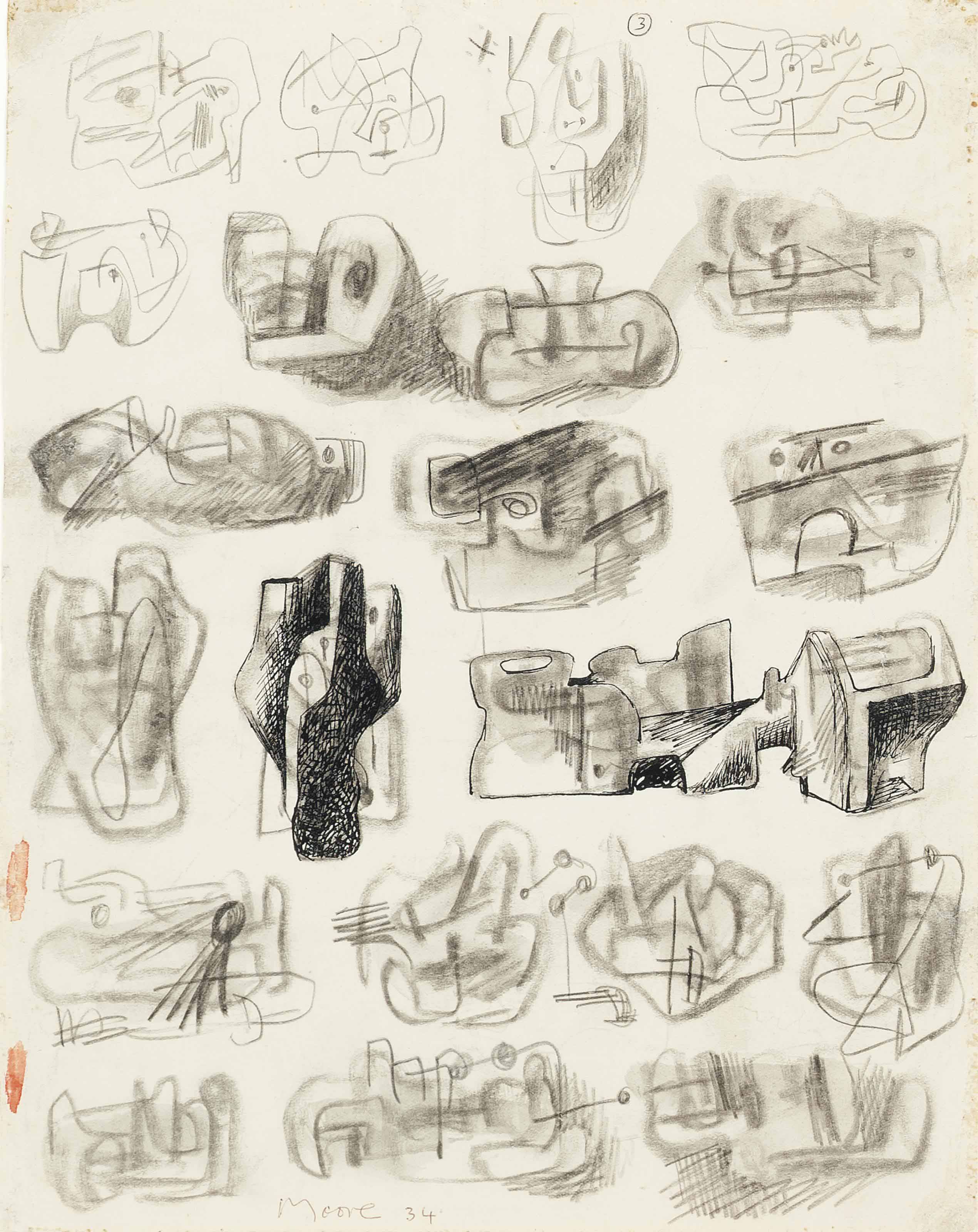 Ideas for sculpture (recto); Shaped Stones (verso) 
