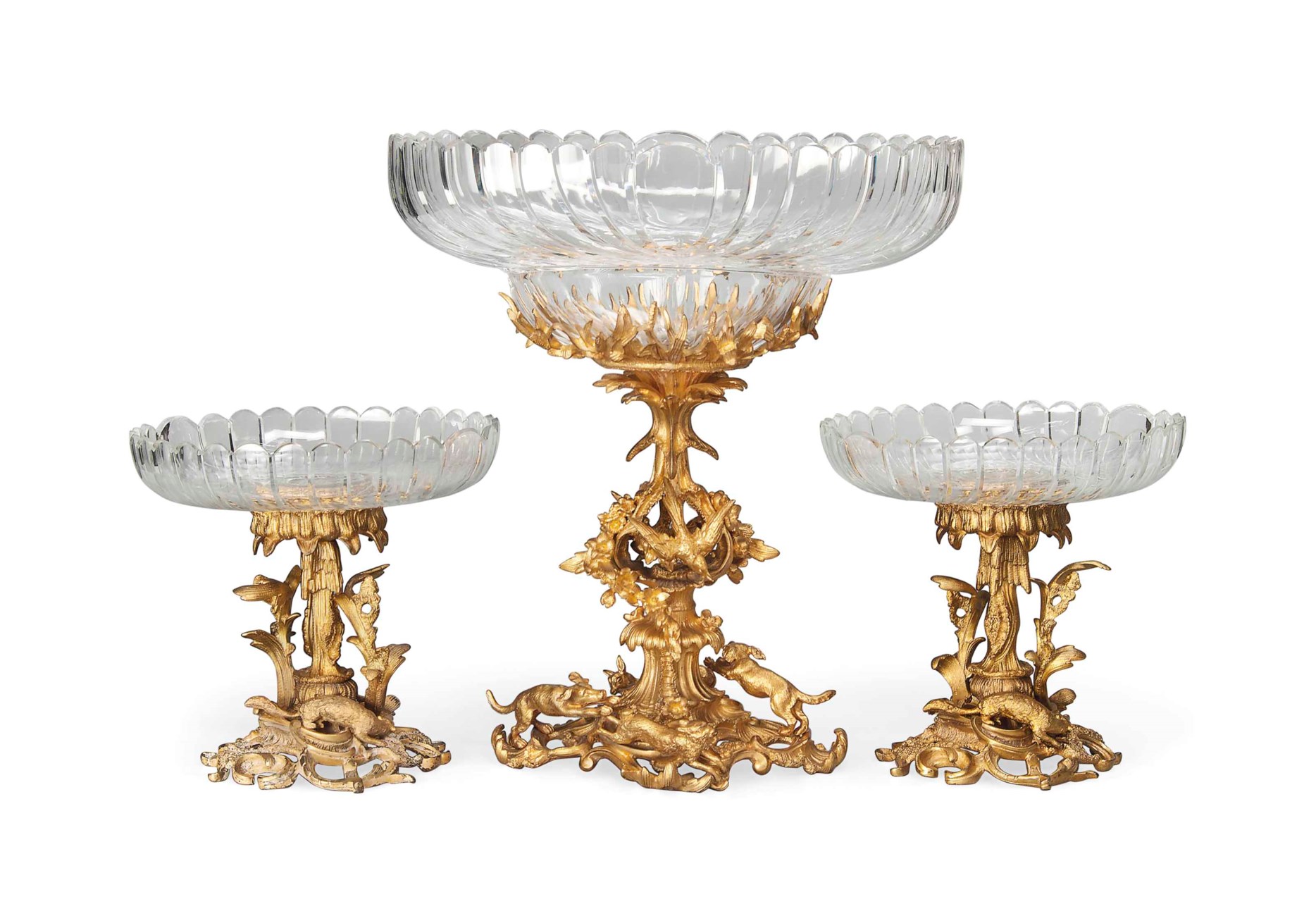 A VICTORIAN GILTBRONZE AND GLASS THREEPIECE TABLE GARNITURE , CIRCA 1860 Christie's