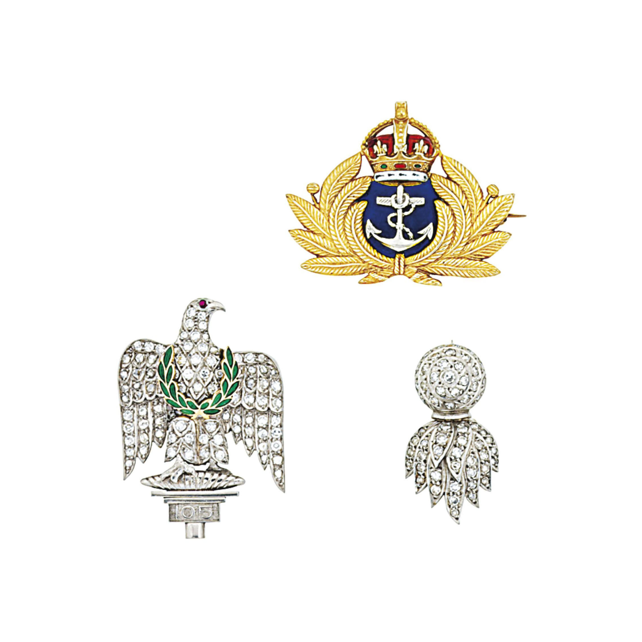 Three regimental and service badge brooches Christie's