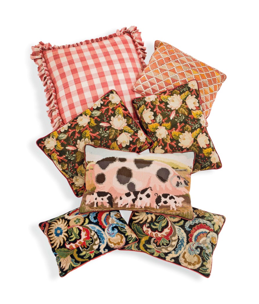 A GROUP OF SIX NEEDLEPOINT CUSHIONS