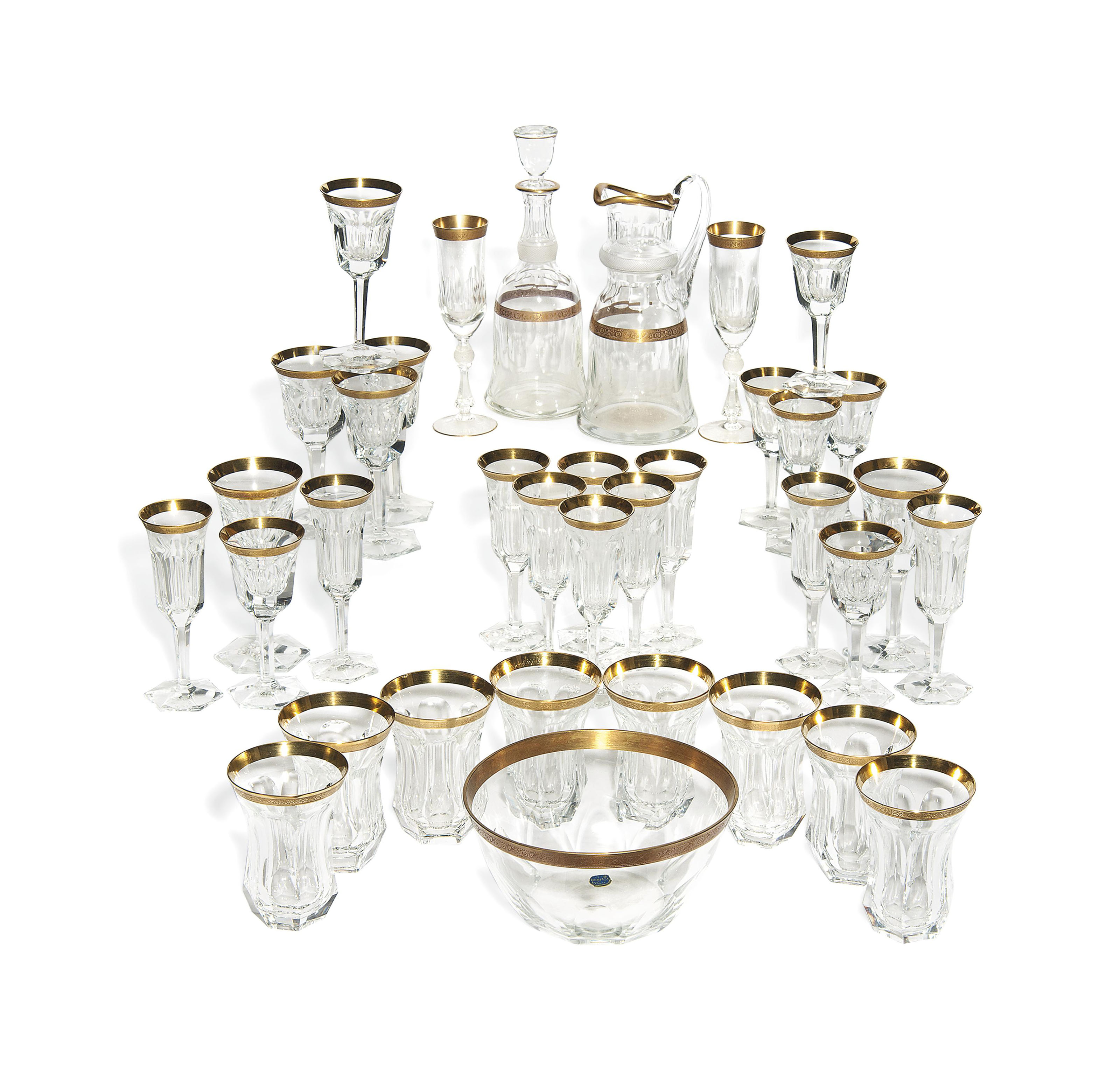 A MOSER 'POPE' PATTERN PART SUITE OF GLASSWARE , 20TH CENTURY, ETCHED