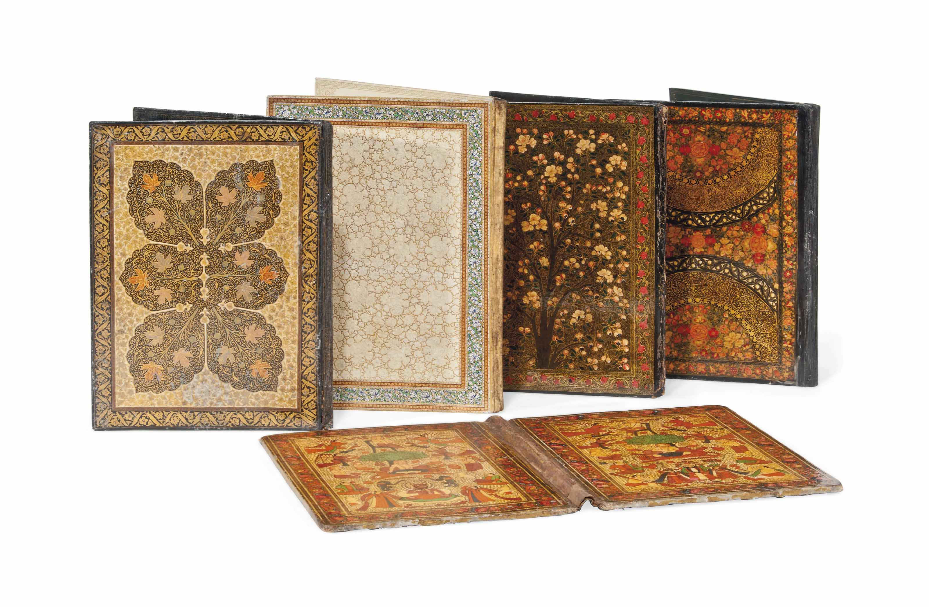Five Kashmiri Papier Mache Book Bindings North India Late 19th