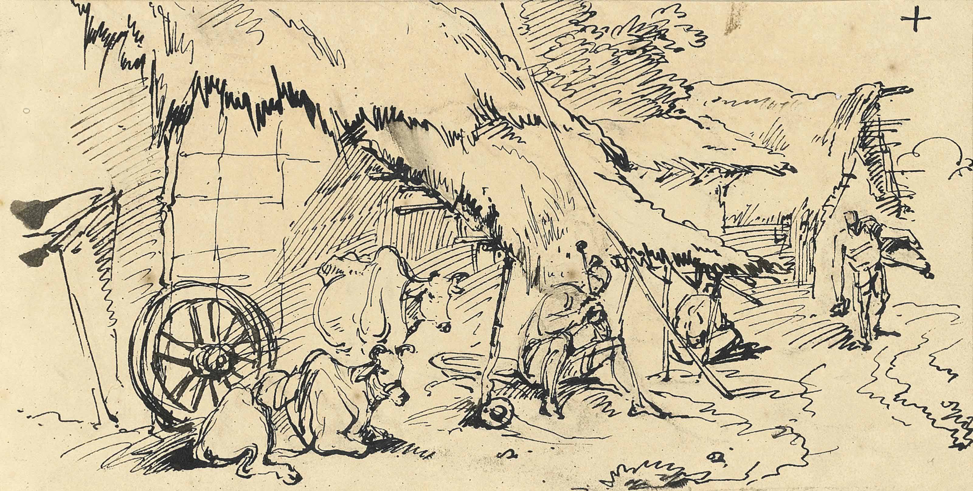 George Chinnery 1774 1852 A Bengal Village Recto And