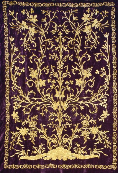 AN OTTOMAN GOLD THREAD EMBROIDERED HANGING PANEL TURKEY 