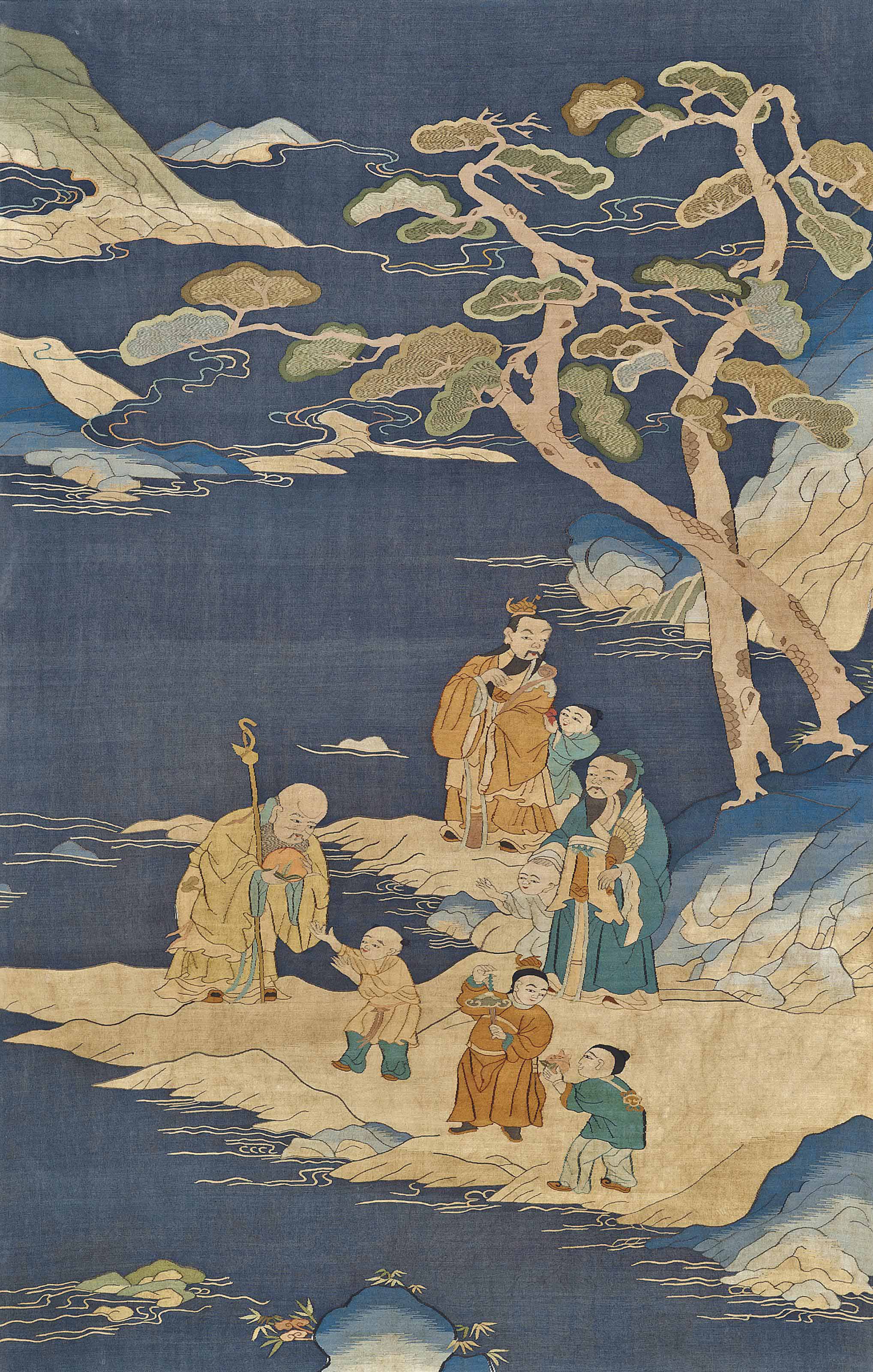 A Chinese Kesi Fu Lu Shou Panel 19th 20th Century 19th