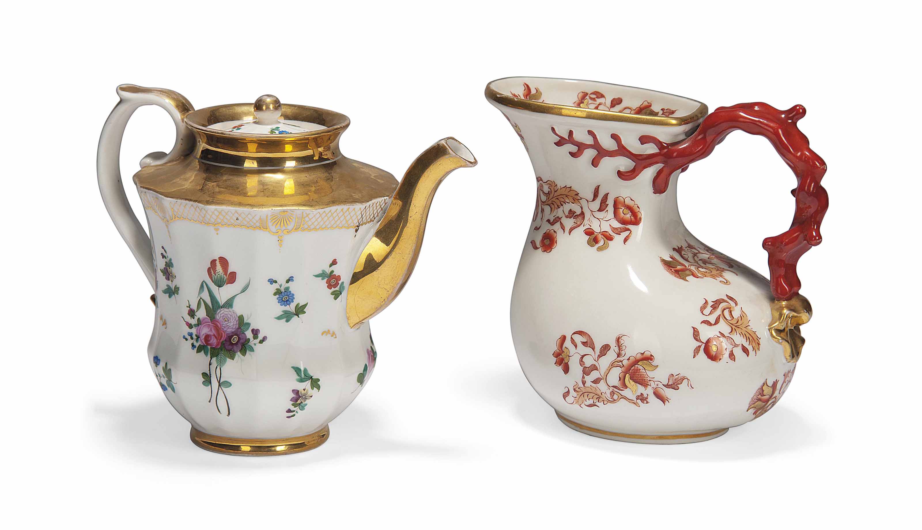 A RUSSIAN PORCELAIN COFFEEPOT AND EWER , BY THE GARDNER AND KORNILOV