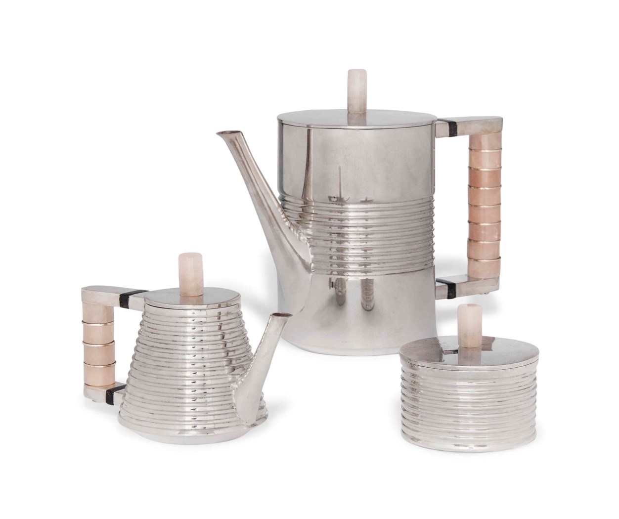 A RAVISSANT 'CLASSIC COLLECTION' MODERN SILVER AND ROSE QUARTZ COFFEE