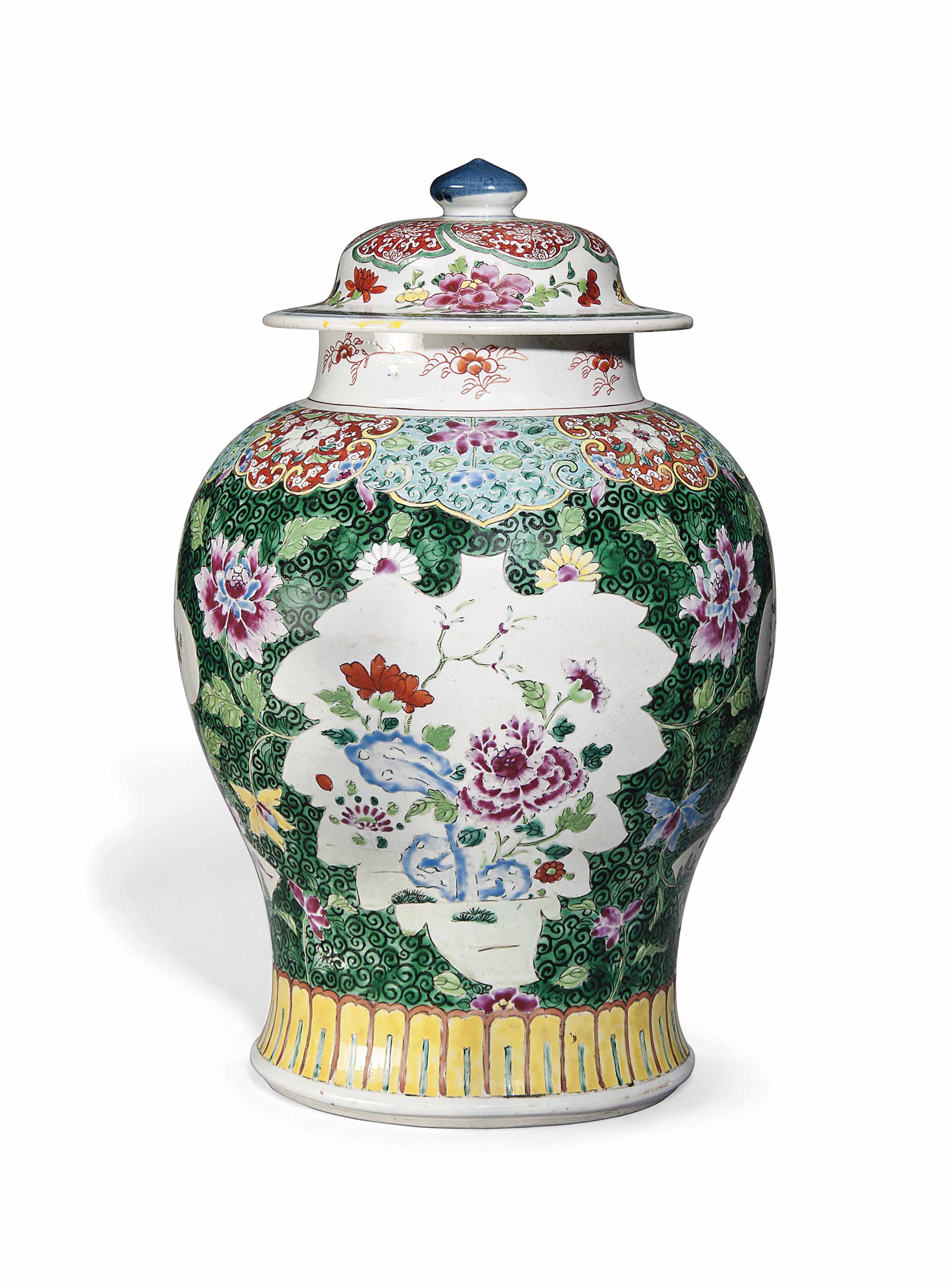 A CHINESE FAMILLE ROSE BALUSTER VASE AND A COVER , QIANLONG PERIOD