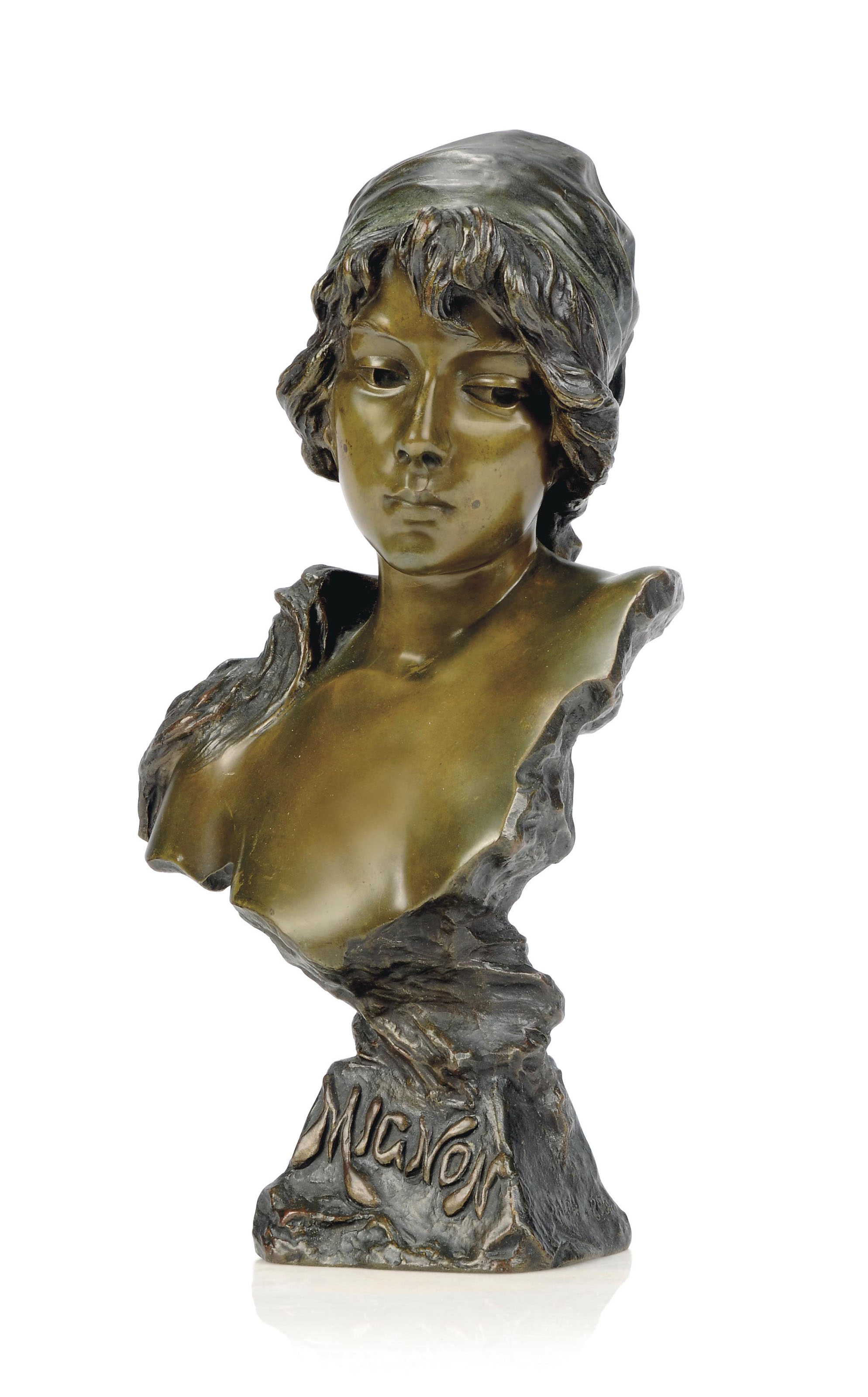 MIGNON' AN EMMANUEL VILLANIS COLD-PAINTED AND PATINATED BRONZE BUST