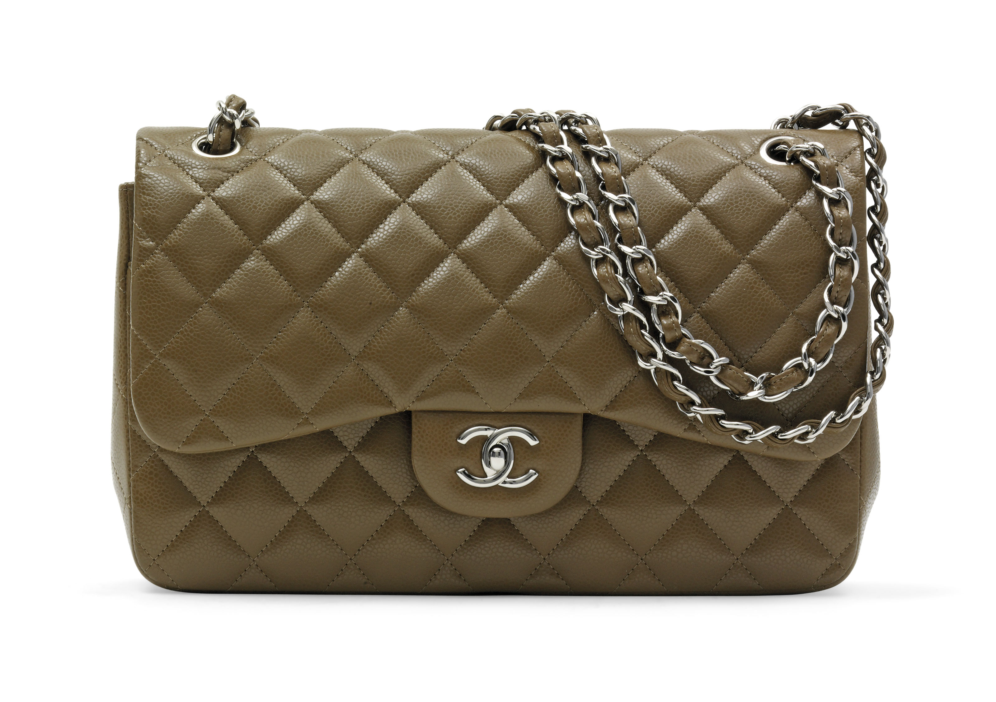 A Khaki Green Caviar Leather Classic Flap Bag, CHANEL