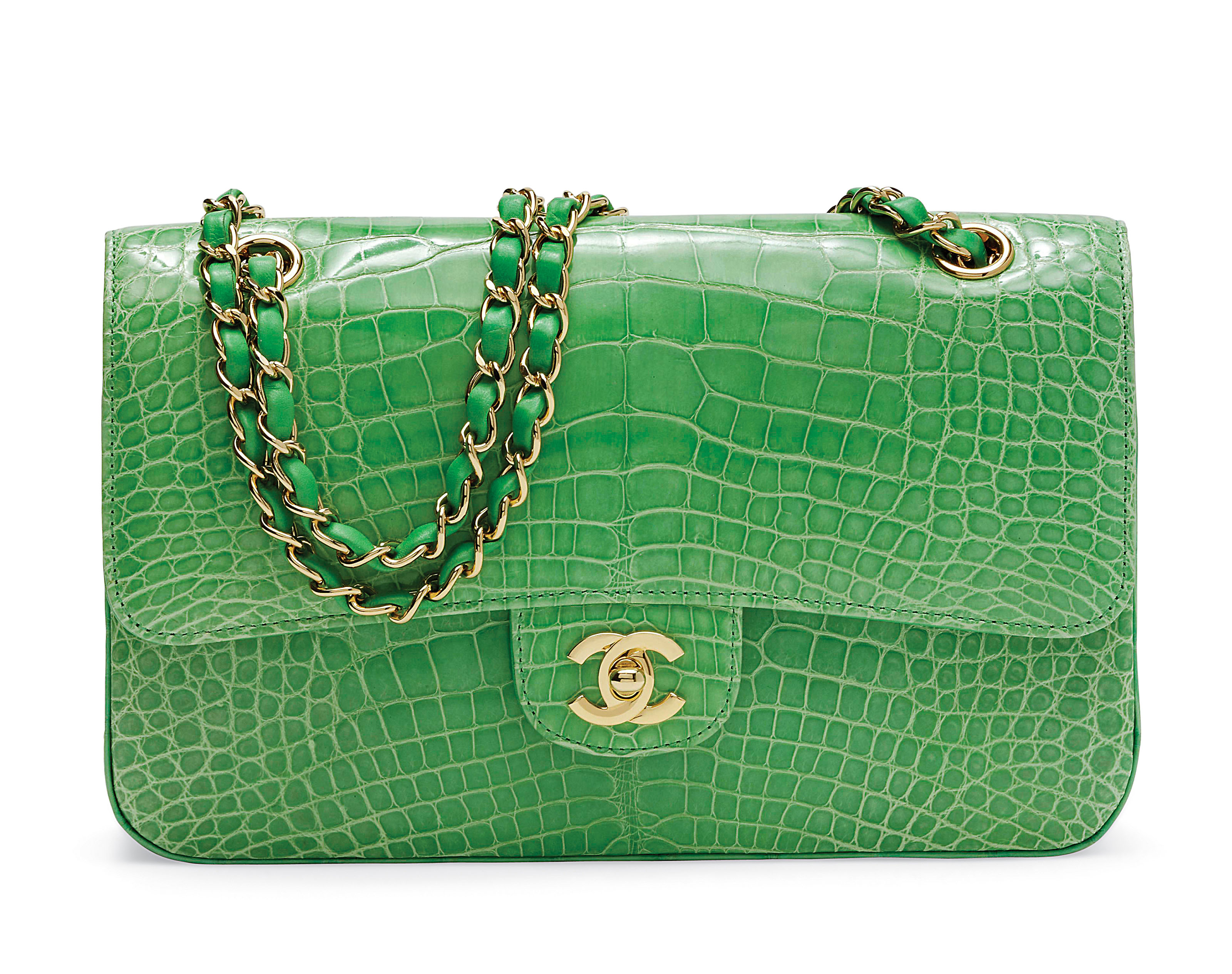 A LIME GREEN CROCODILE CLASSIC DOUBLE FLAP BAG, CHANEL, 2011