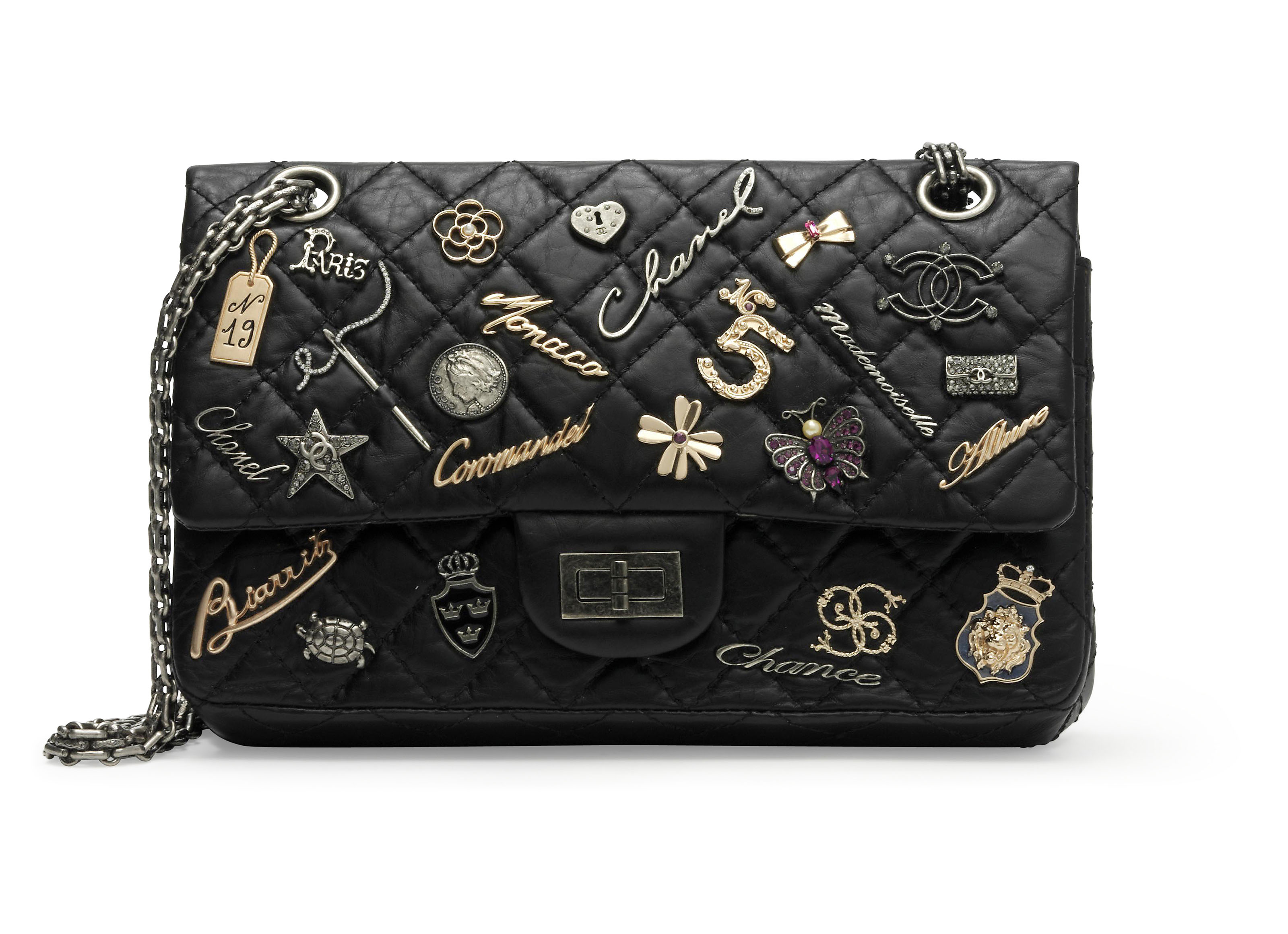 A SPECIAL EDITION BLACK AGED LEATHER 2.55 CHARM DOUBLE FLAP BAG CHANEL 2006 08 Christie s