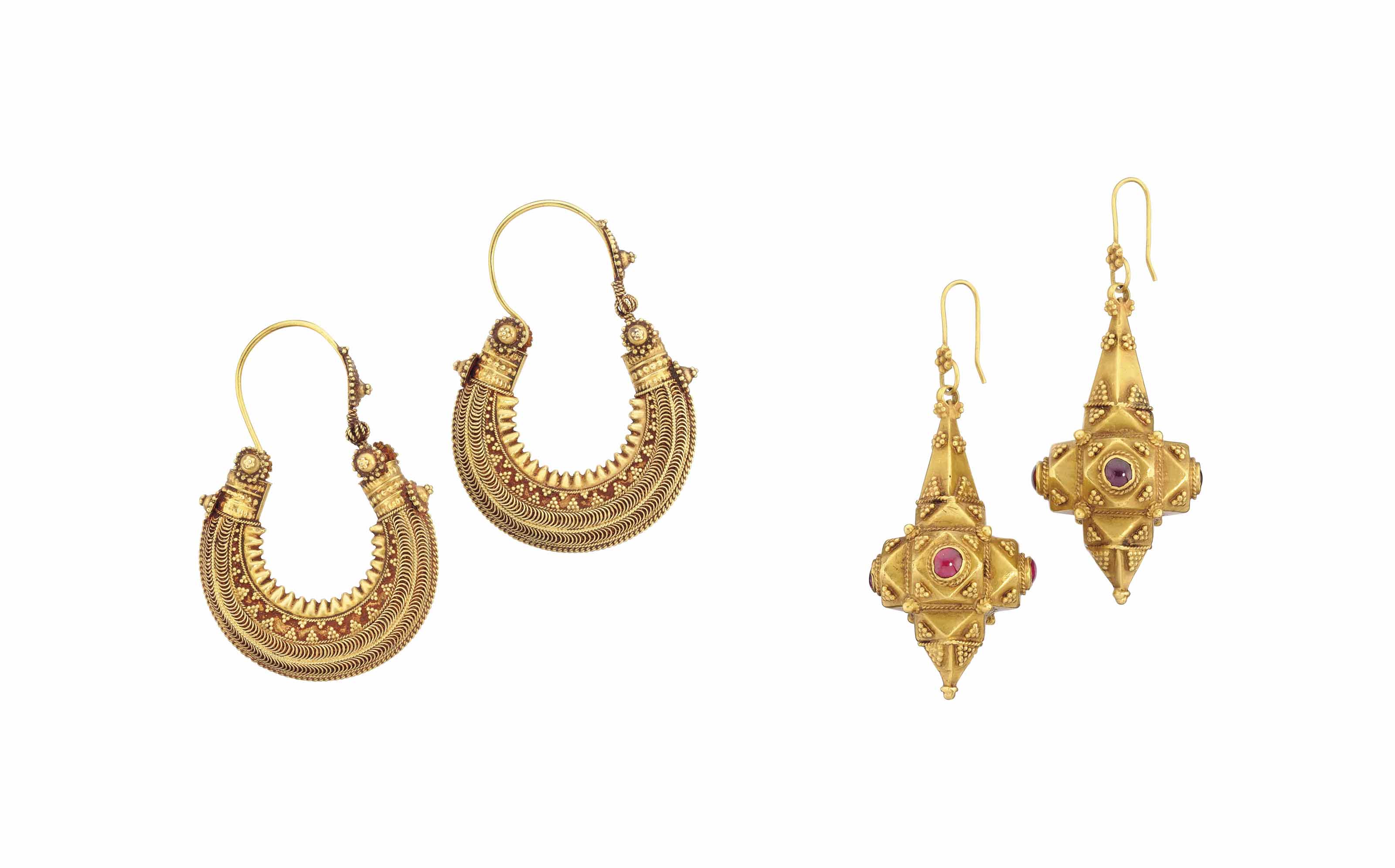TWO PAIRS OF GOLD EARRINGS , SOUTH INDIA, CIRCA 1900 Christie's