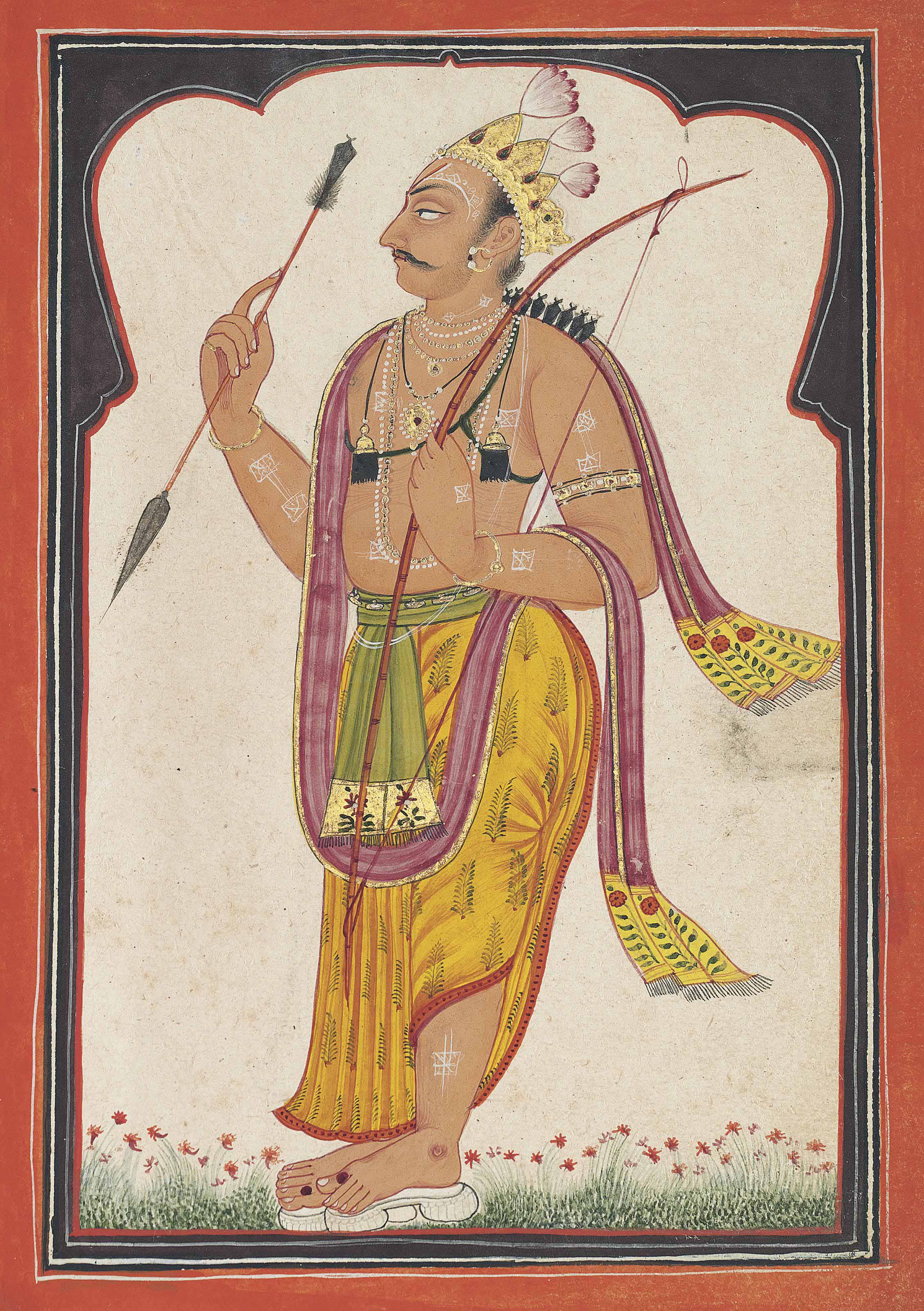 A Painting Of A Deity Holding A Bow And Arrow India Bilaspur