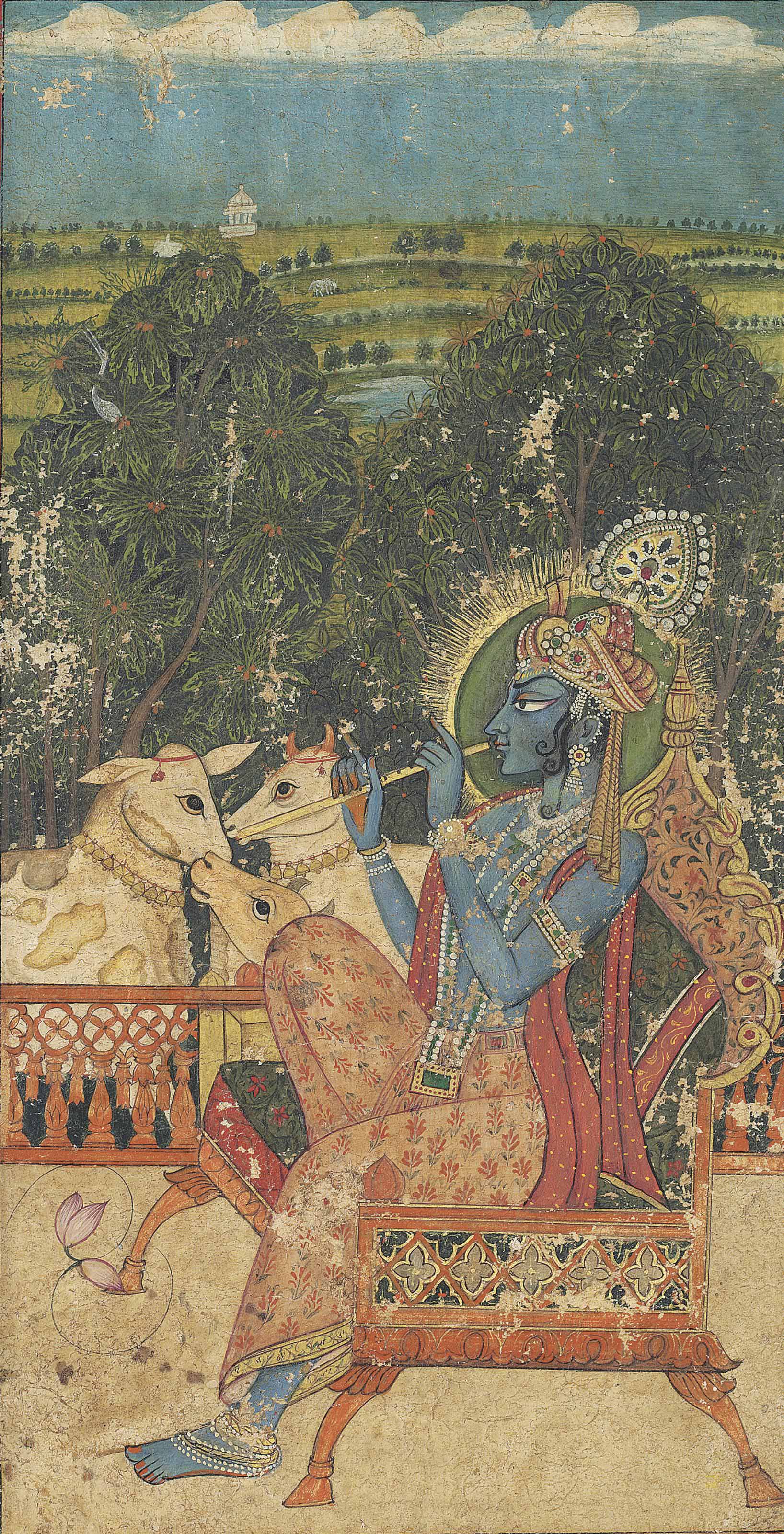 A Painting Of Krishna Playing The Flute India Kishangarh Circa