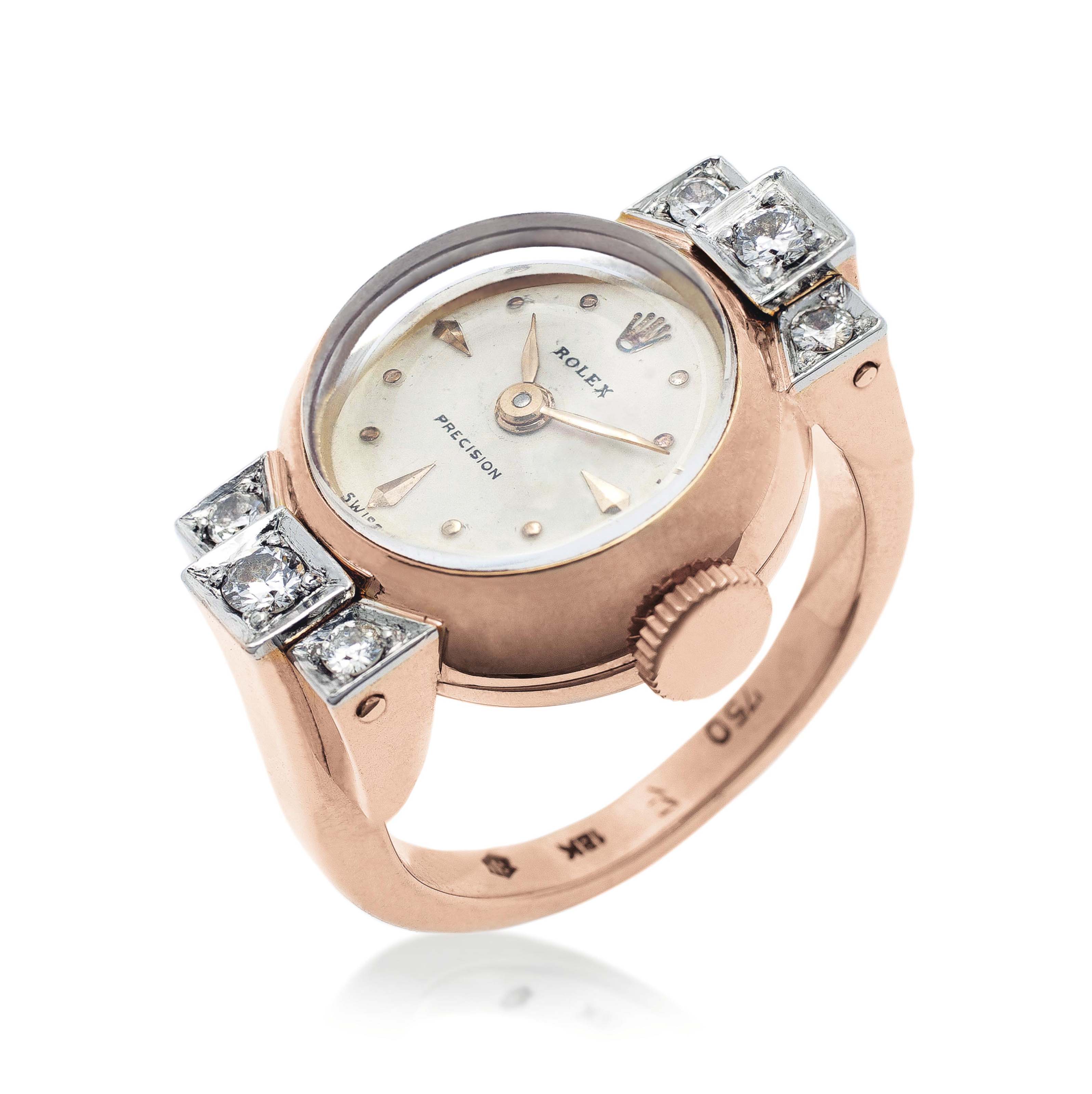 Rolex A Rare 18k Pink Gold And Diamond Set Ring Watch Signed Rolex Precision Model Ref 8403 Case No 626 Circa 1951 Watches Christie S