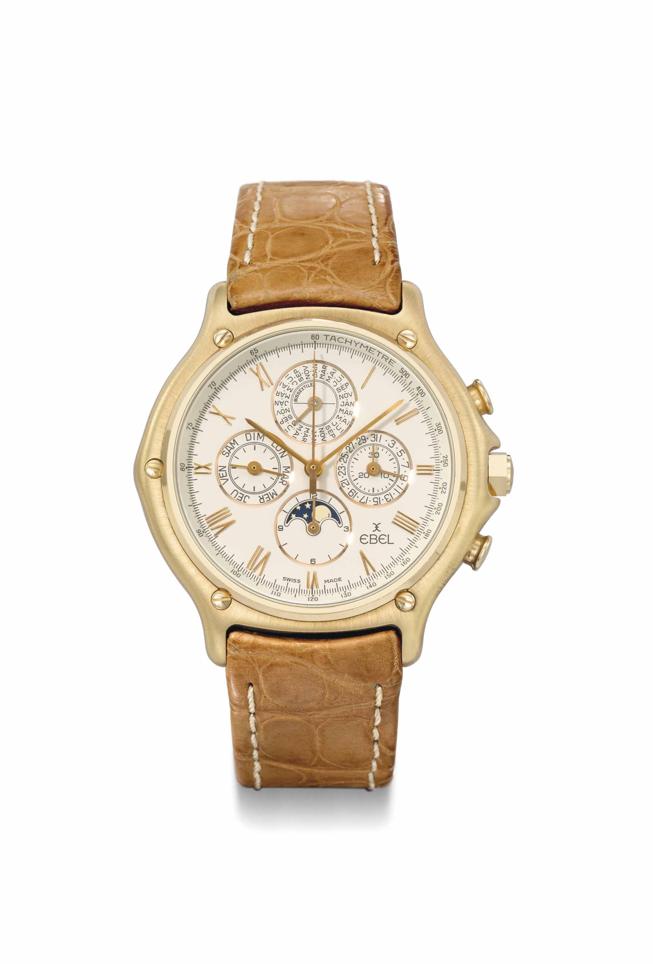 Ebel. An 18K gold automatic perpetual calendar chronograph wristwatch