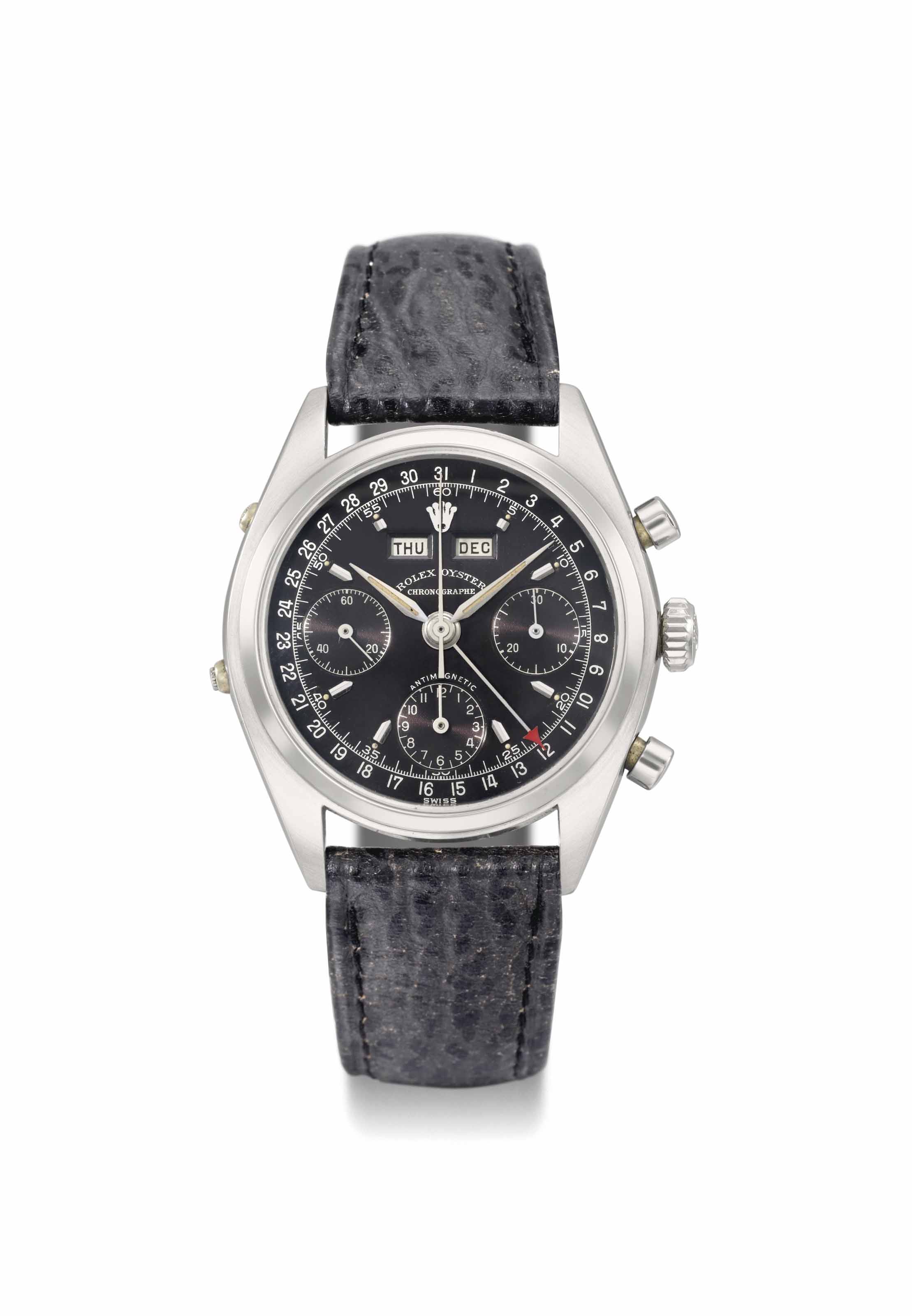 Rolex. A rare and attractive stainless steel triple calendar
