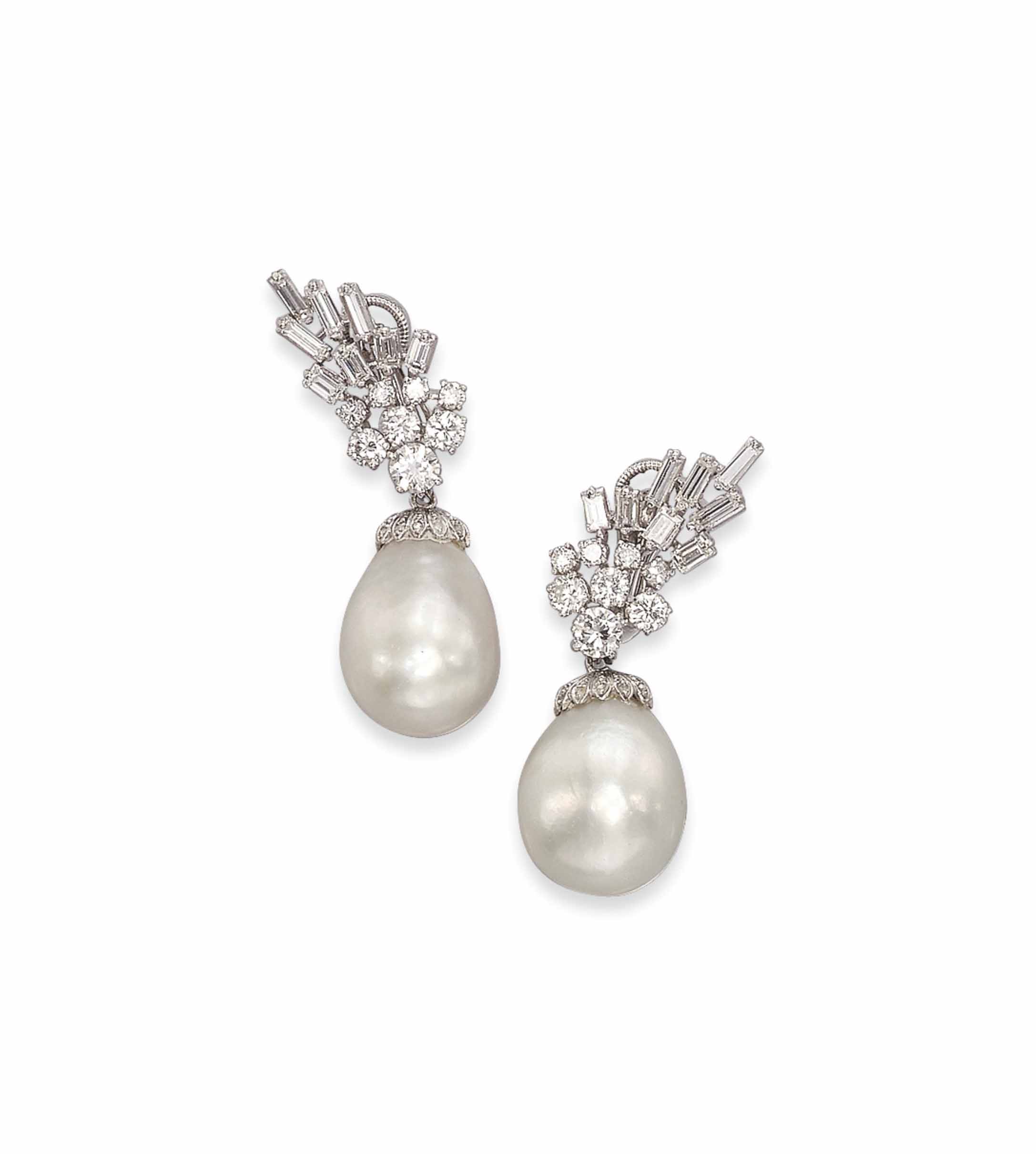 A PAIR OF NATURAL PEARL AND DIAMOND EARRINGS Christie's