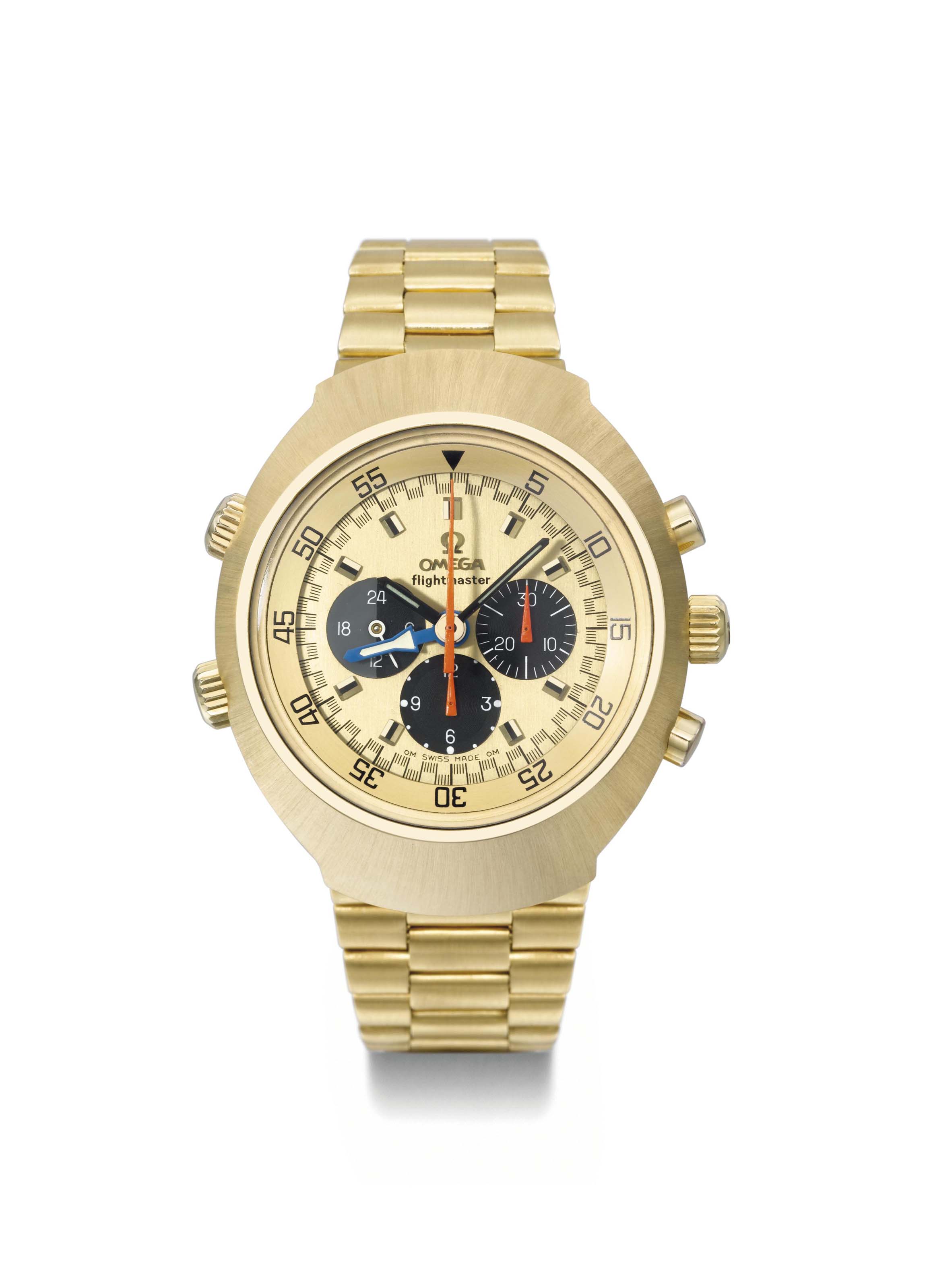 Omega. An extremely rare, large and unusual 18K gold tonneaushaped