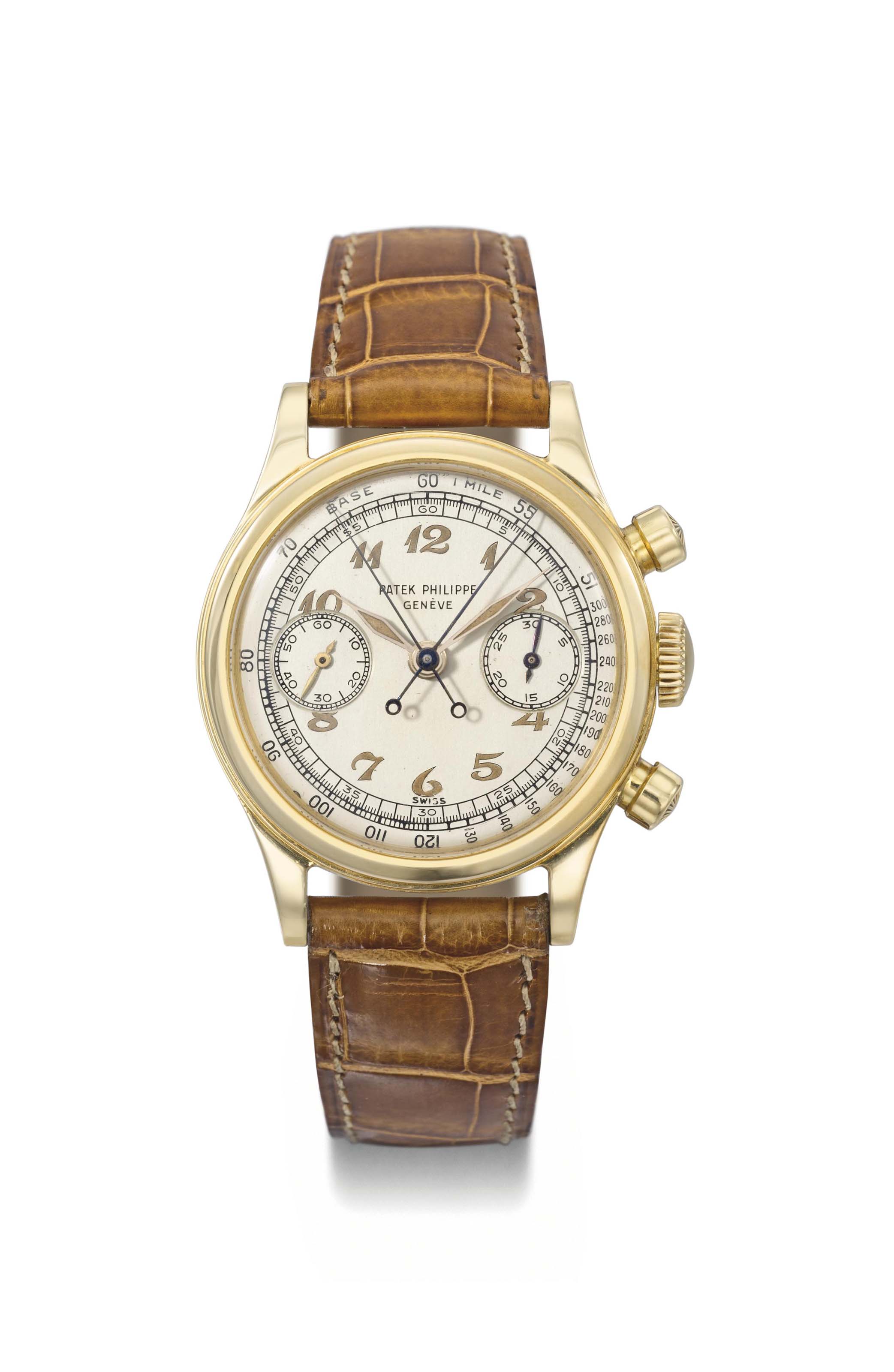Patek Philippe. An extremely rare and very important 18K gold split seconds chronograph wristwatch with luminous Breguet numerals dial and screw back SIGNED PATEK PHILIPPE GENEVE REF. 1563 MOVEMENT NO...