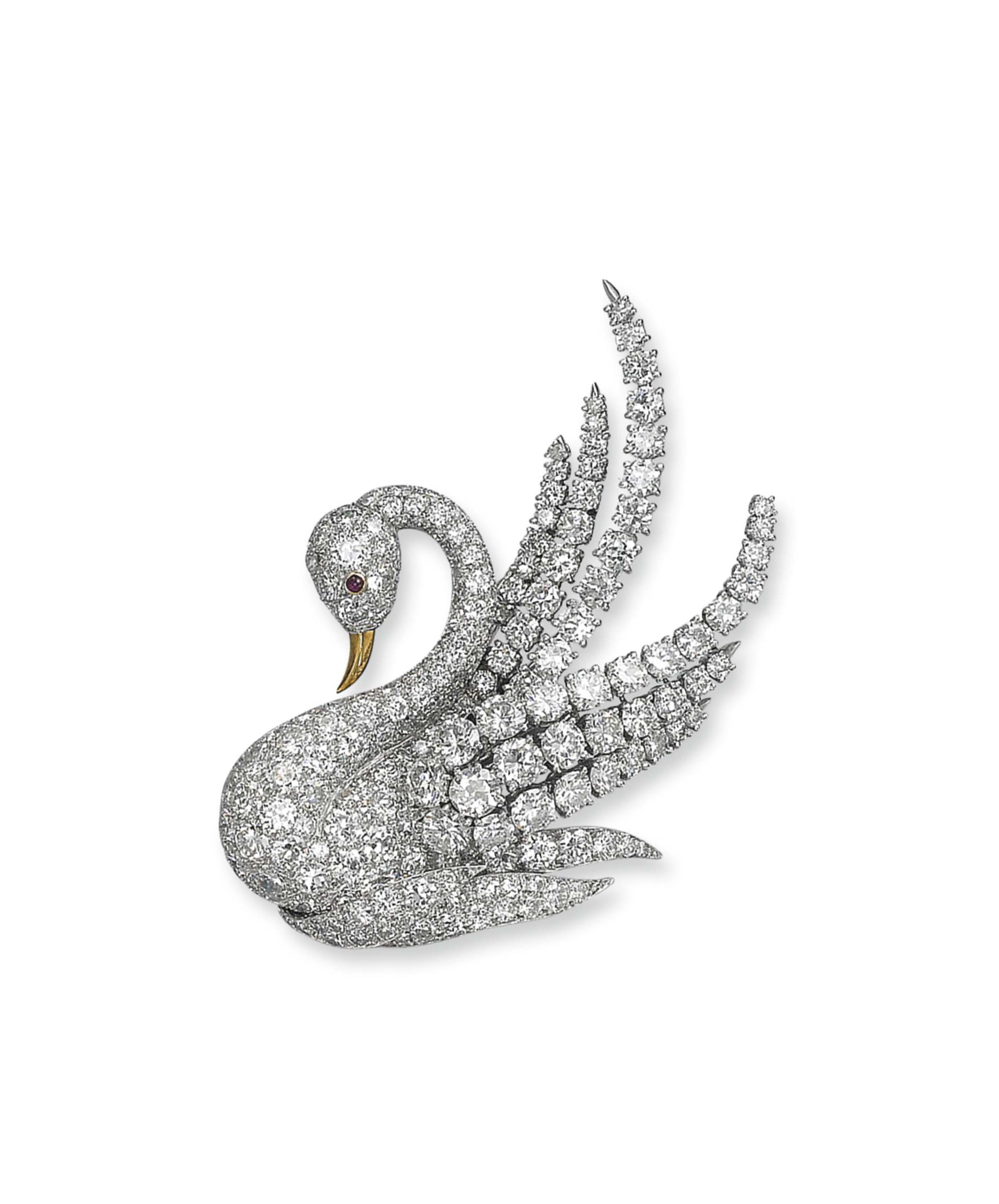 A DIAMOND AND RUBY SWAN BROOCH BY VAN CLEEF ARPELS Christie s