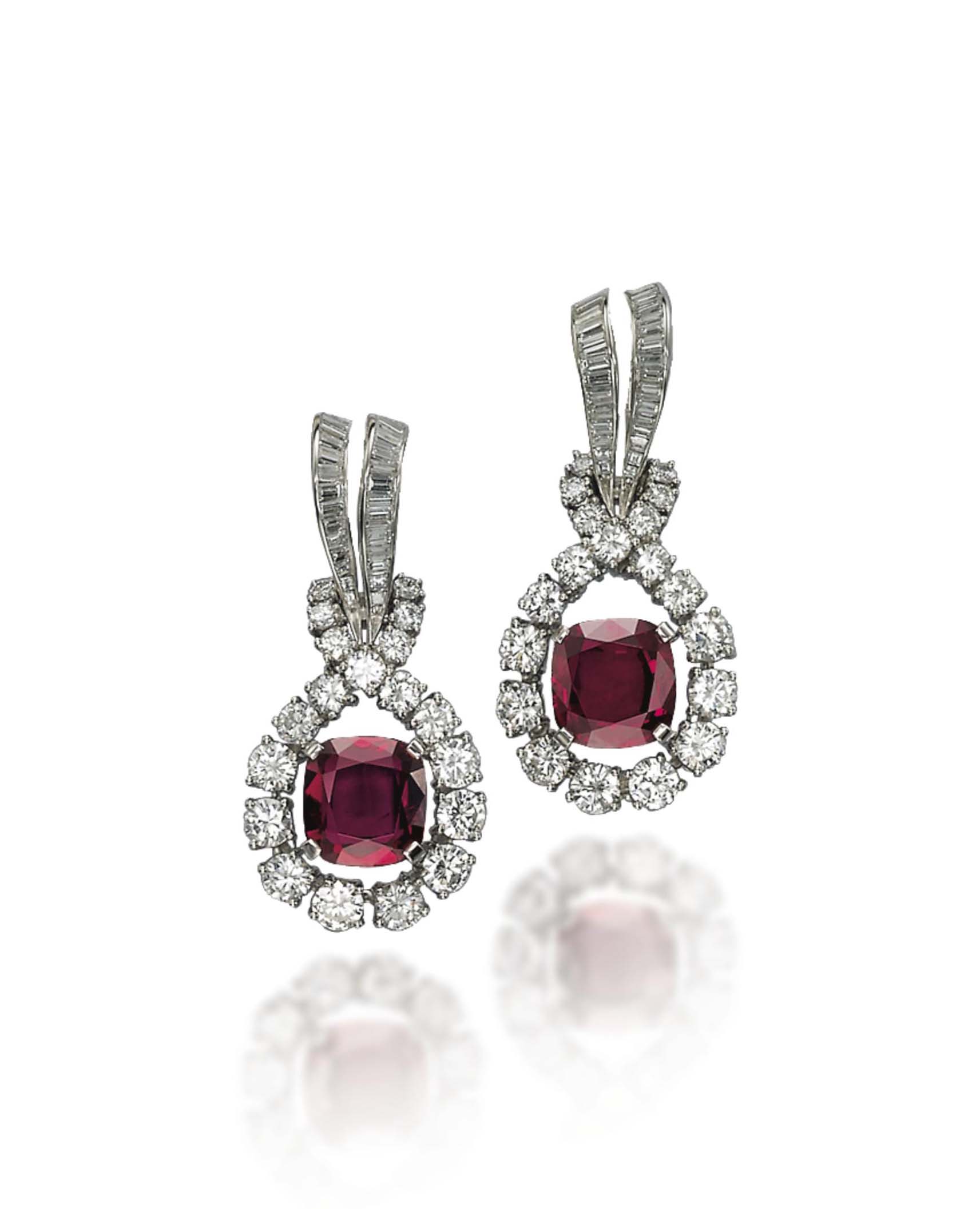 A PAIR OF RUBY AND DIAMOND EARRINGS, BY TIFFANY & CO. | Christie's