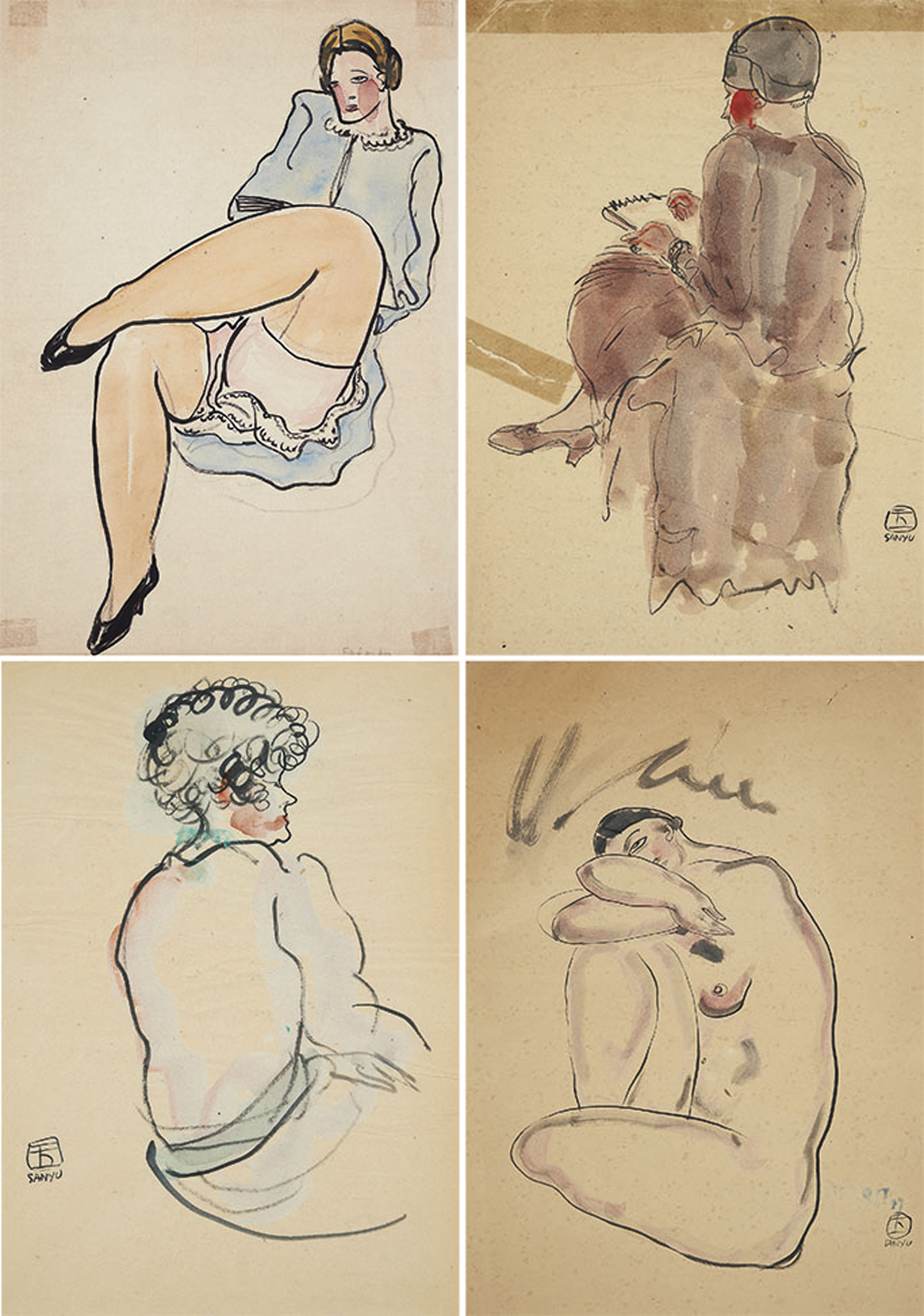 Writing; Lifting Up a Leg; Lady in Curled Hair; & Resting Nude 
