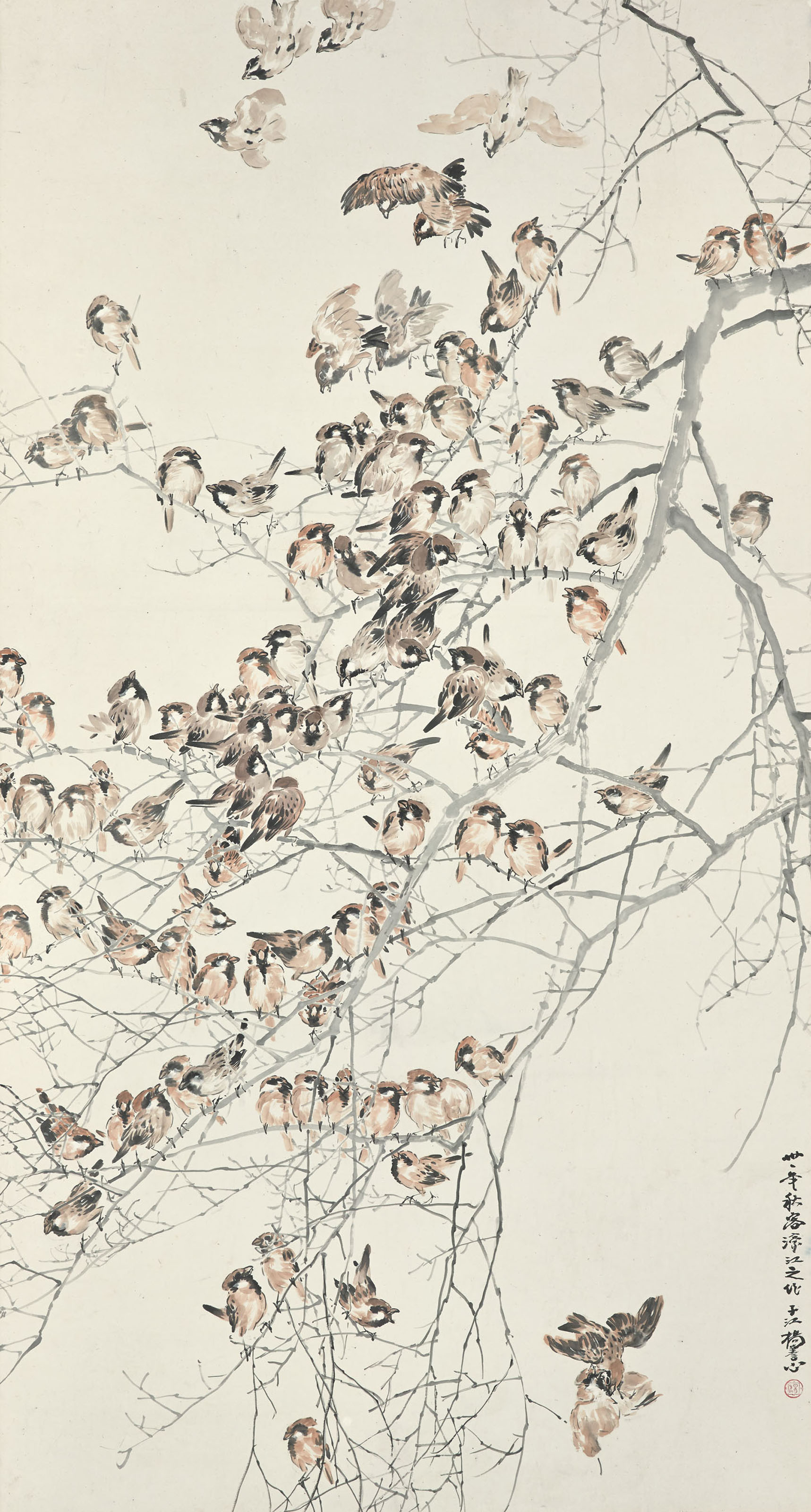 ZHANG DAQIAN (1899-1983) , 張大千芙蓉花設色紙本鏡框一九四九年作